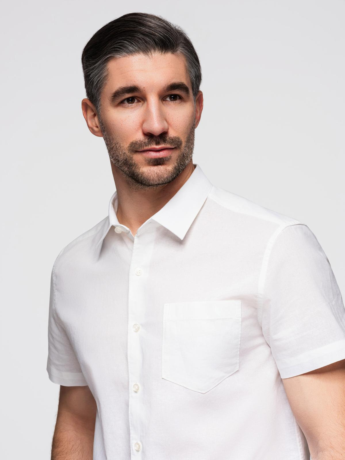 Ombre Men's short-sleeved linen-cotton shirt with pocket - broken white