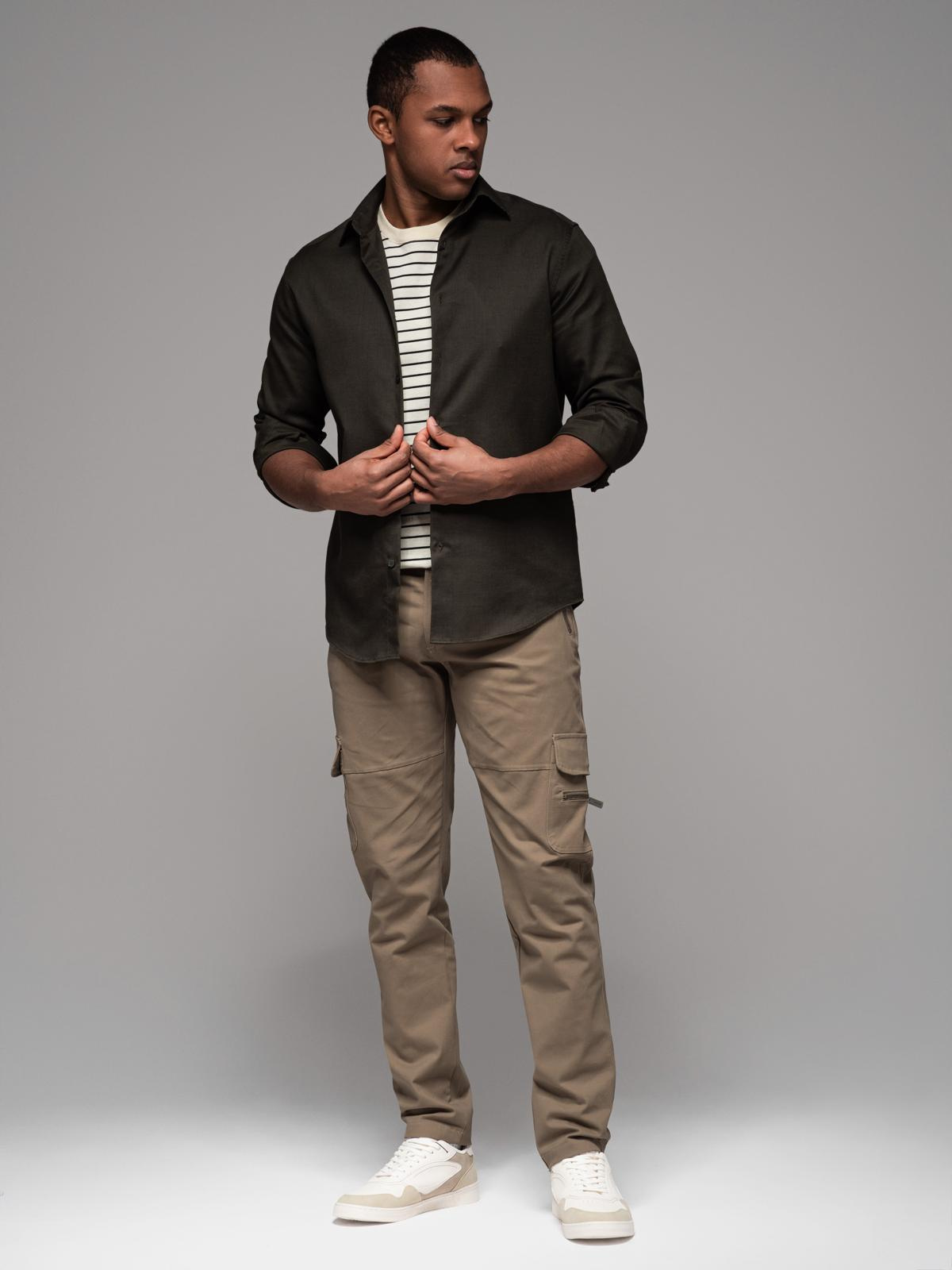 Ombre Men&#039;s cargo pants STRAIGHT LEG with zippered pockets - khaki