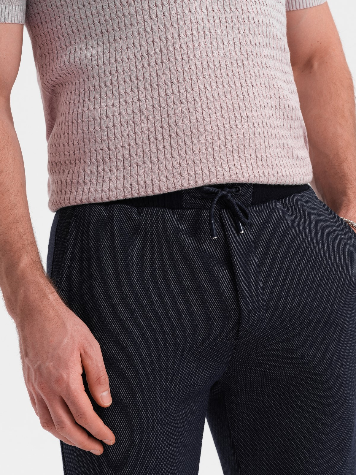 Ombre Men&#039;s structured knit shorts with chino pockets - navy blue