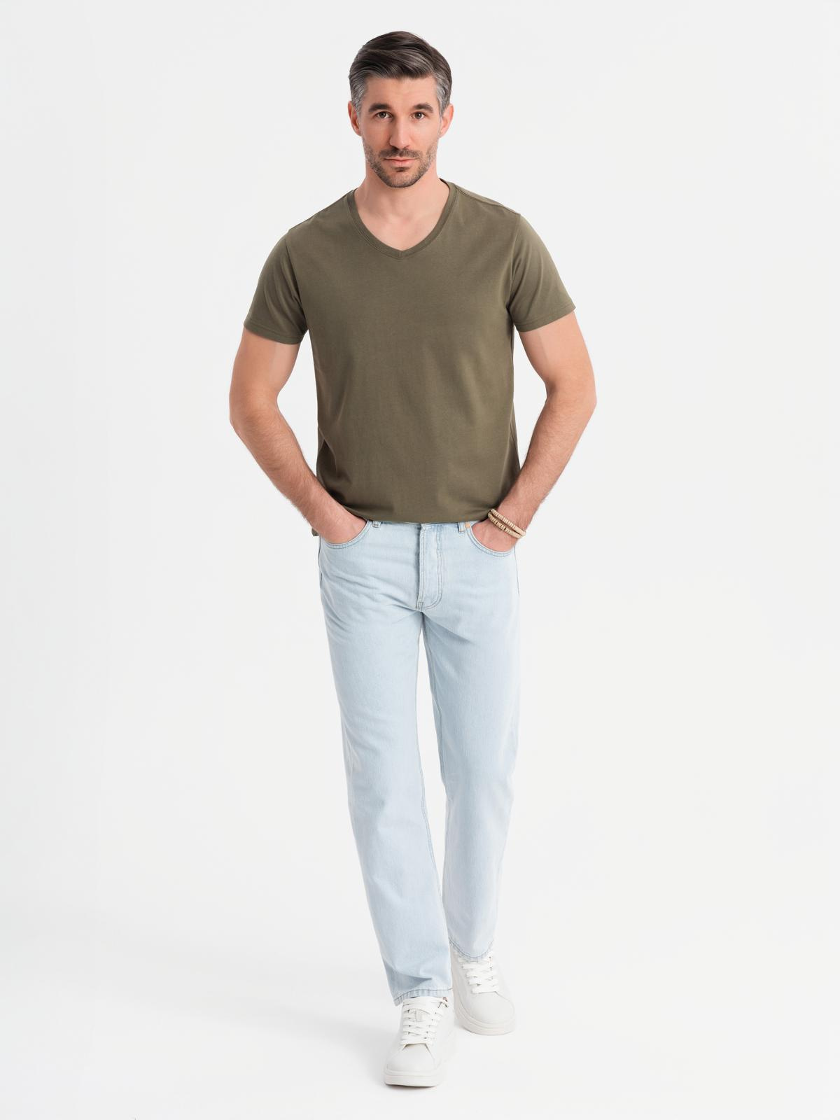 Ombre Men's BASIC classic cotton T-shirt with a serape neckline - dark olive