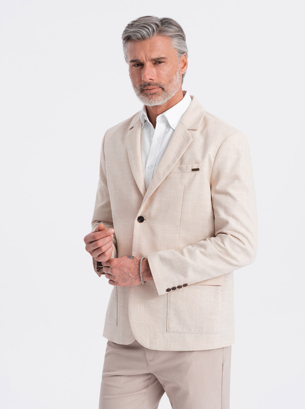 Ombre Men&#039;s REGULAR cut blazer with linen - cream