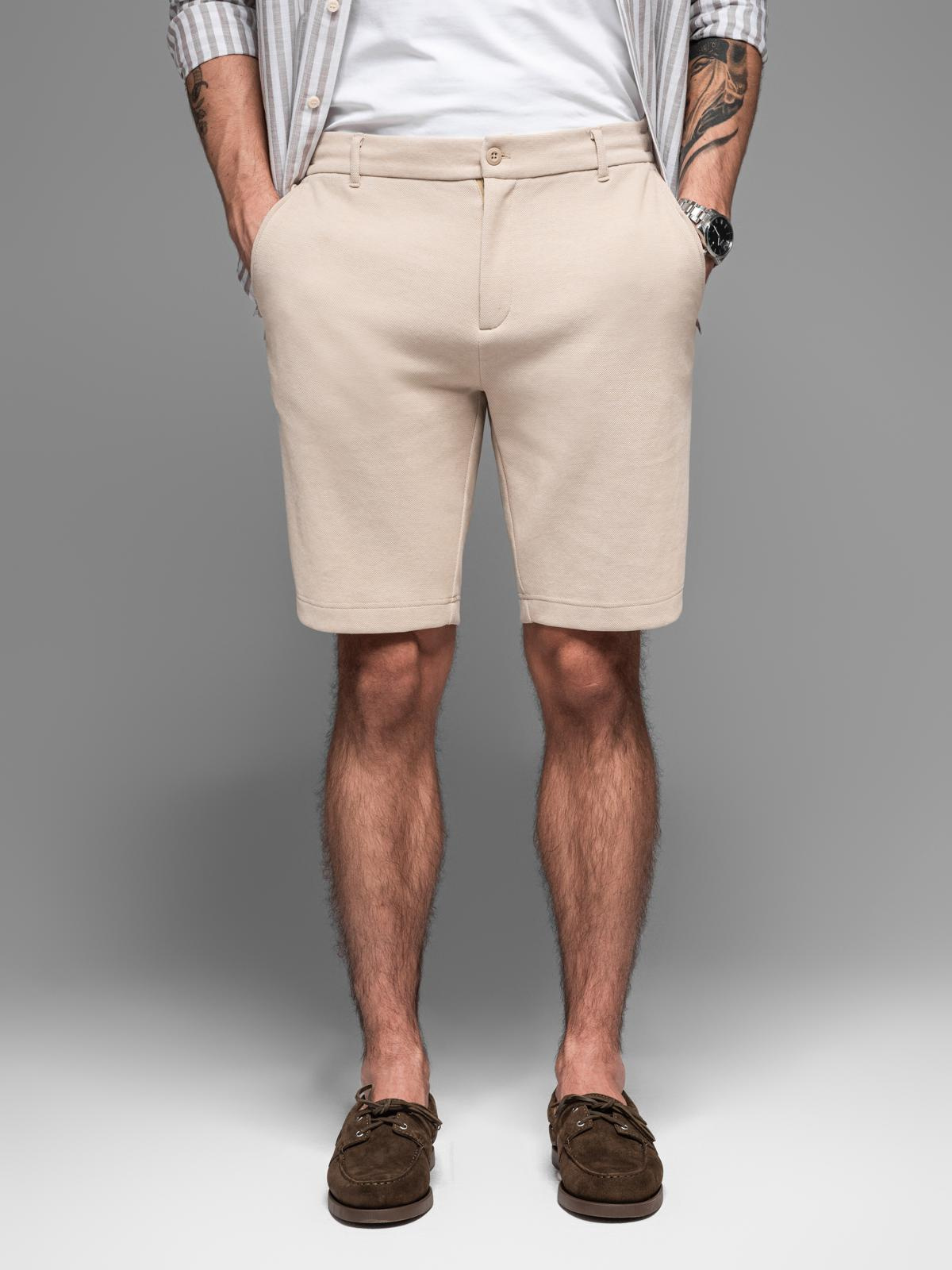 Ombre Men&#039;s SLIM FIT short shorts in melange structured knit - sand
