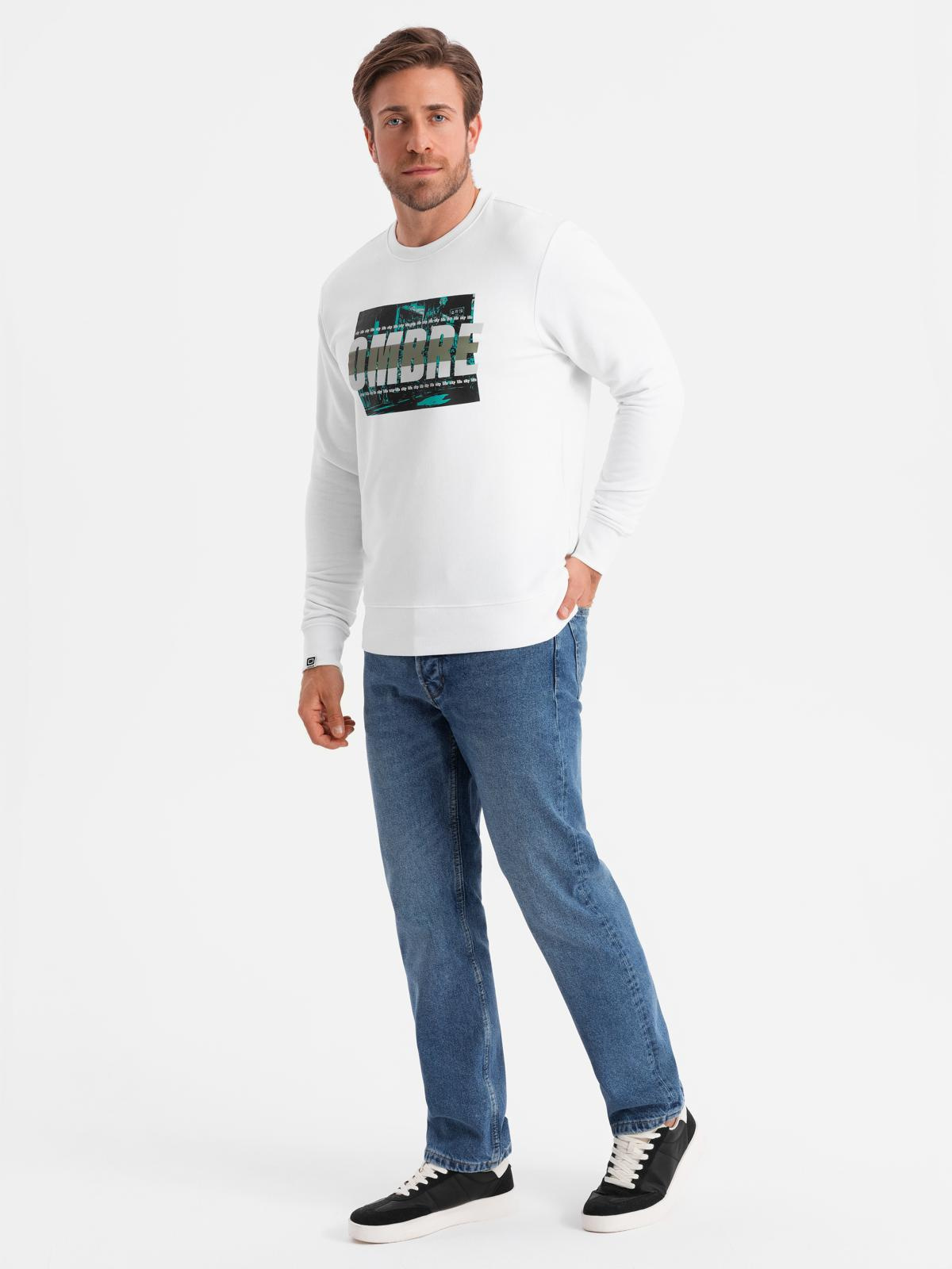 Ombre Men&#039;s printed sweatshirt worn over the head - white