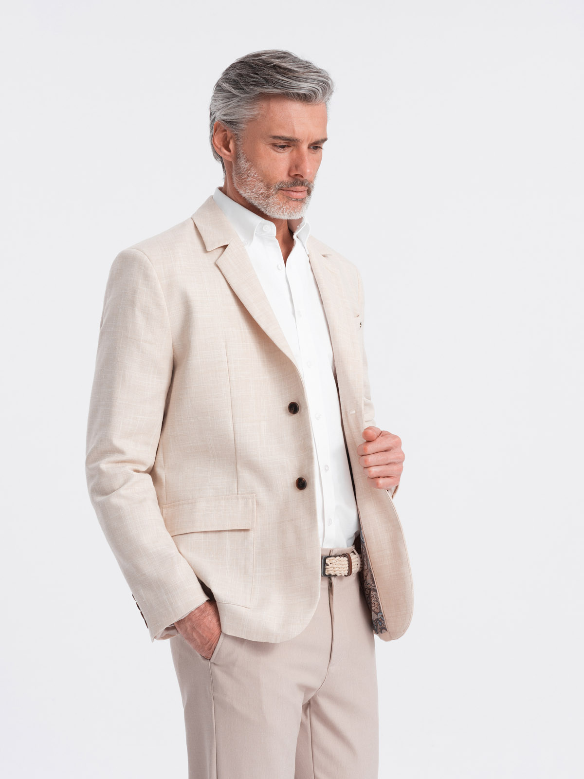 Ombre Men's REGULAR Cut Blazer With Linen - Cream