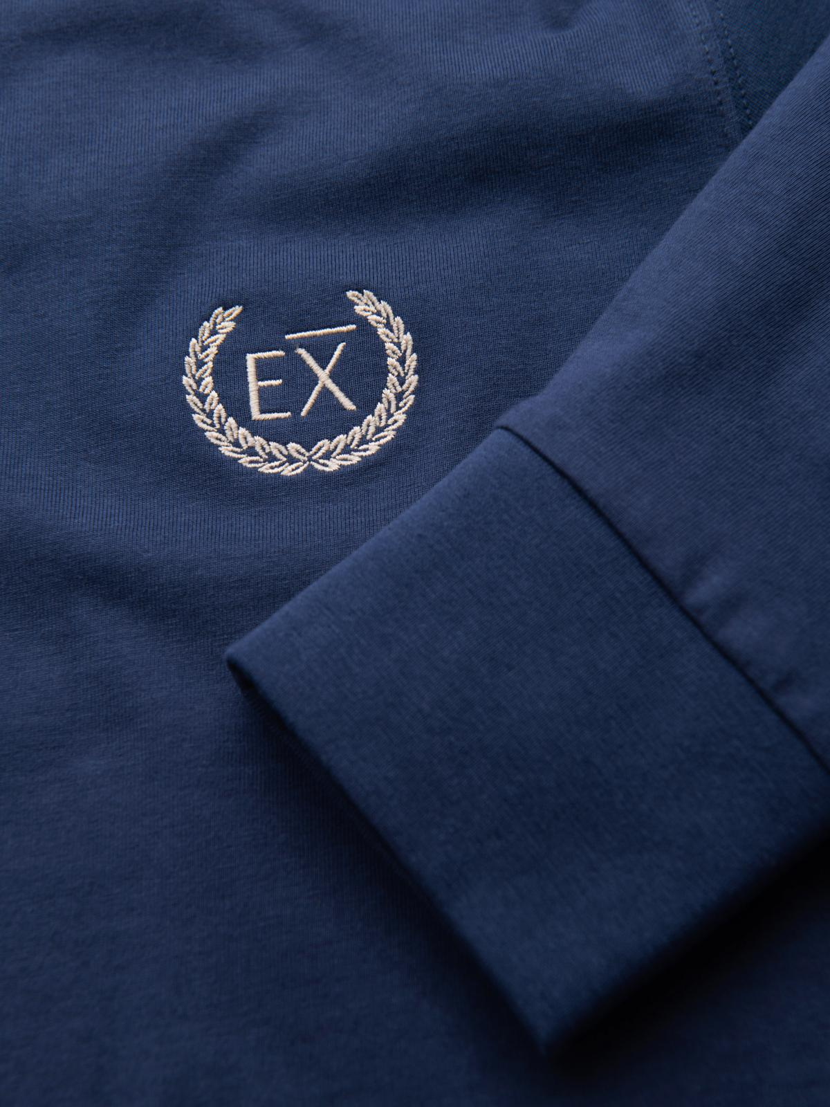 Ombre Men's cotton longsleeve with striped U neckline and embroidery - dark blue