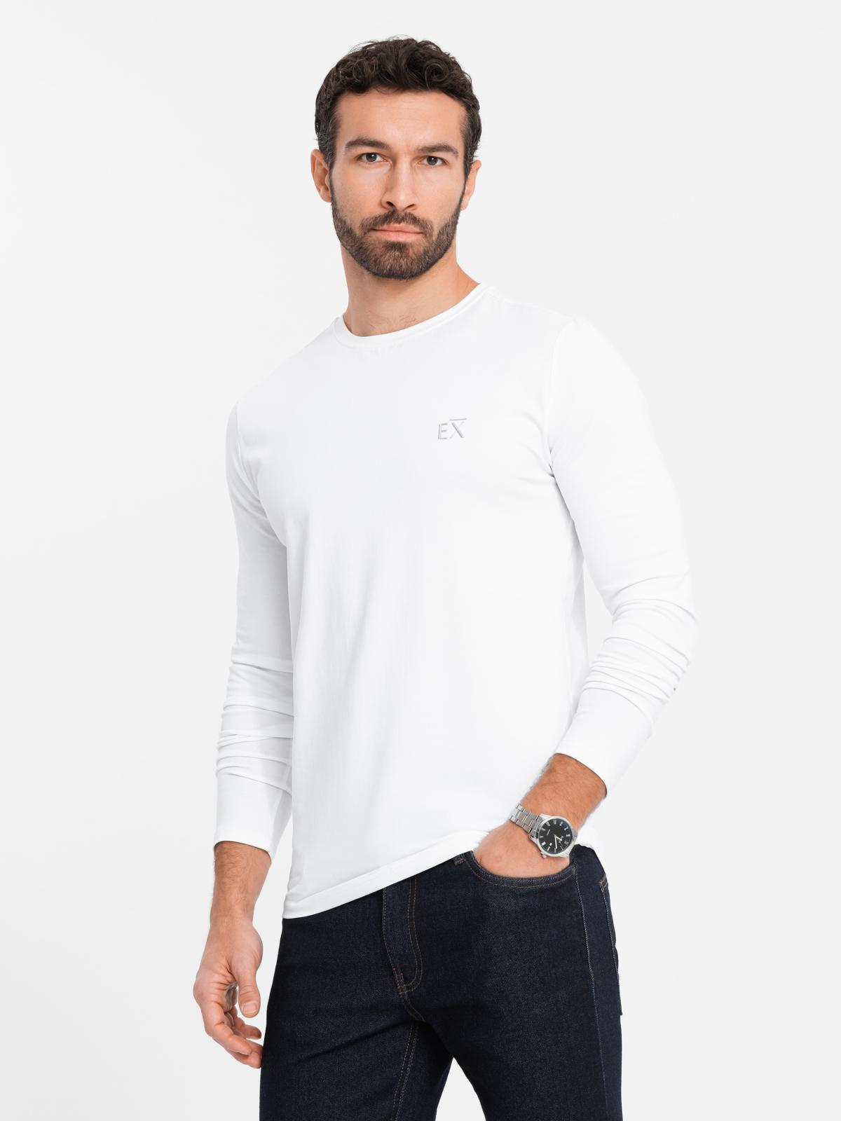 Ombre Men's SLIM FIT longsleeve with elastane and print - white