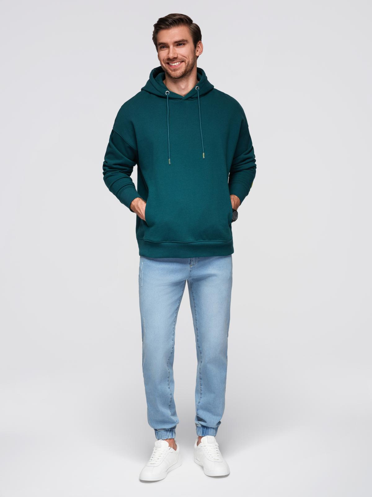 Ombre Men&#039;s denim JOGGERS pants with classic bandage - light blue