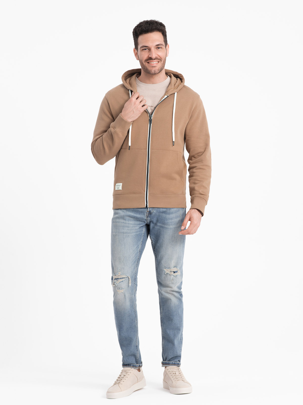 Ombre BASIC men&#039;s unbuttoned hooded sweatshirt - brown