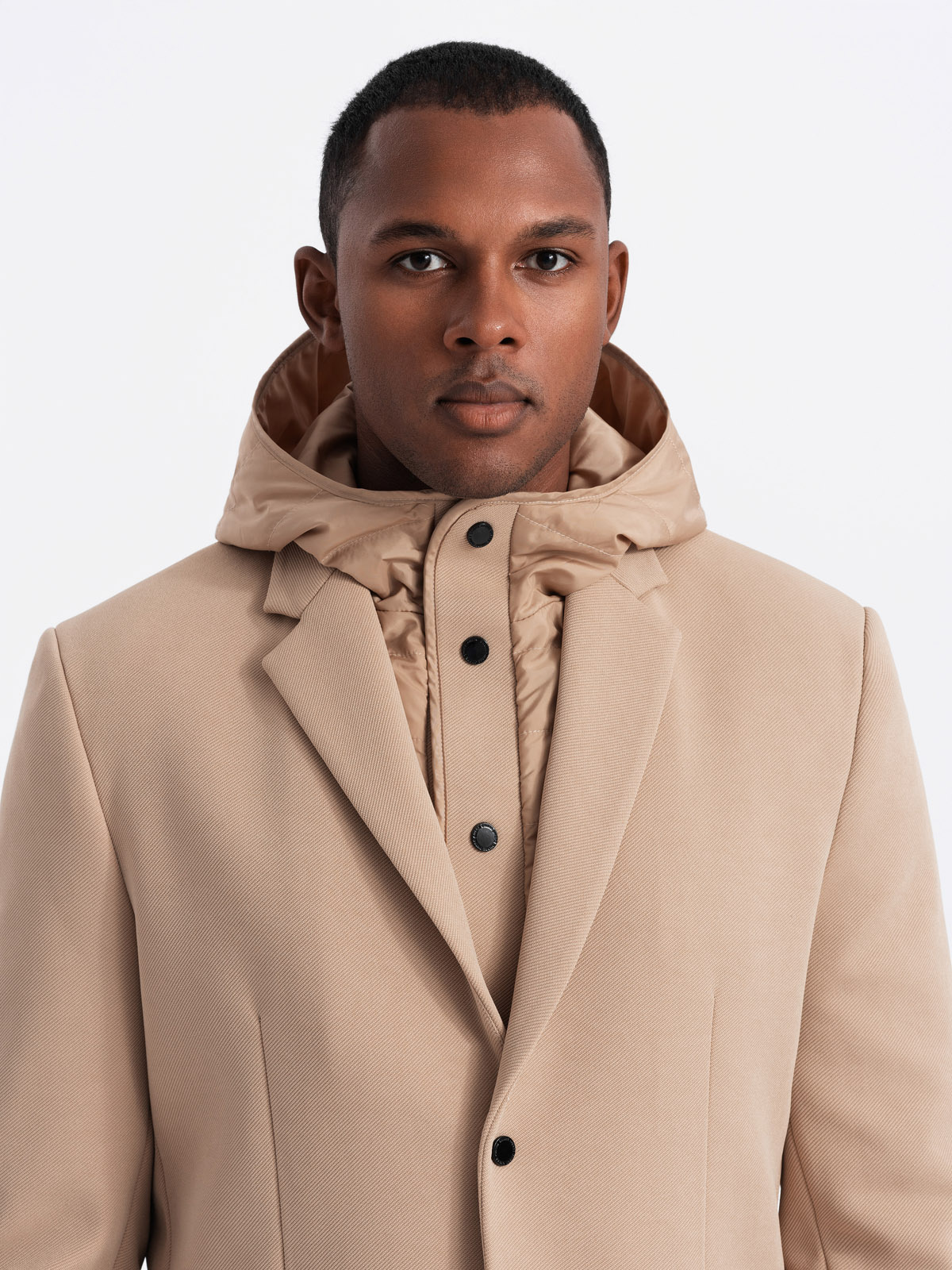 Ombre Men's jacket with high collar and hood - light brown