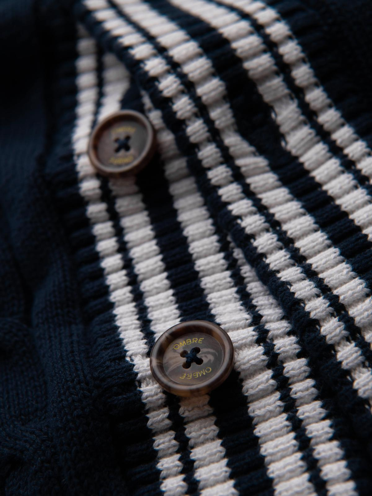 Ombre Men's cardigan sweater with shawl collar in preppy style - navy blue