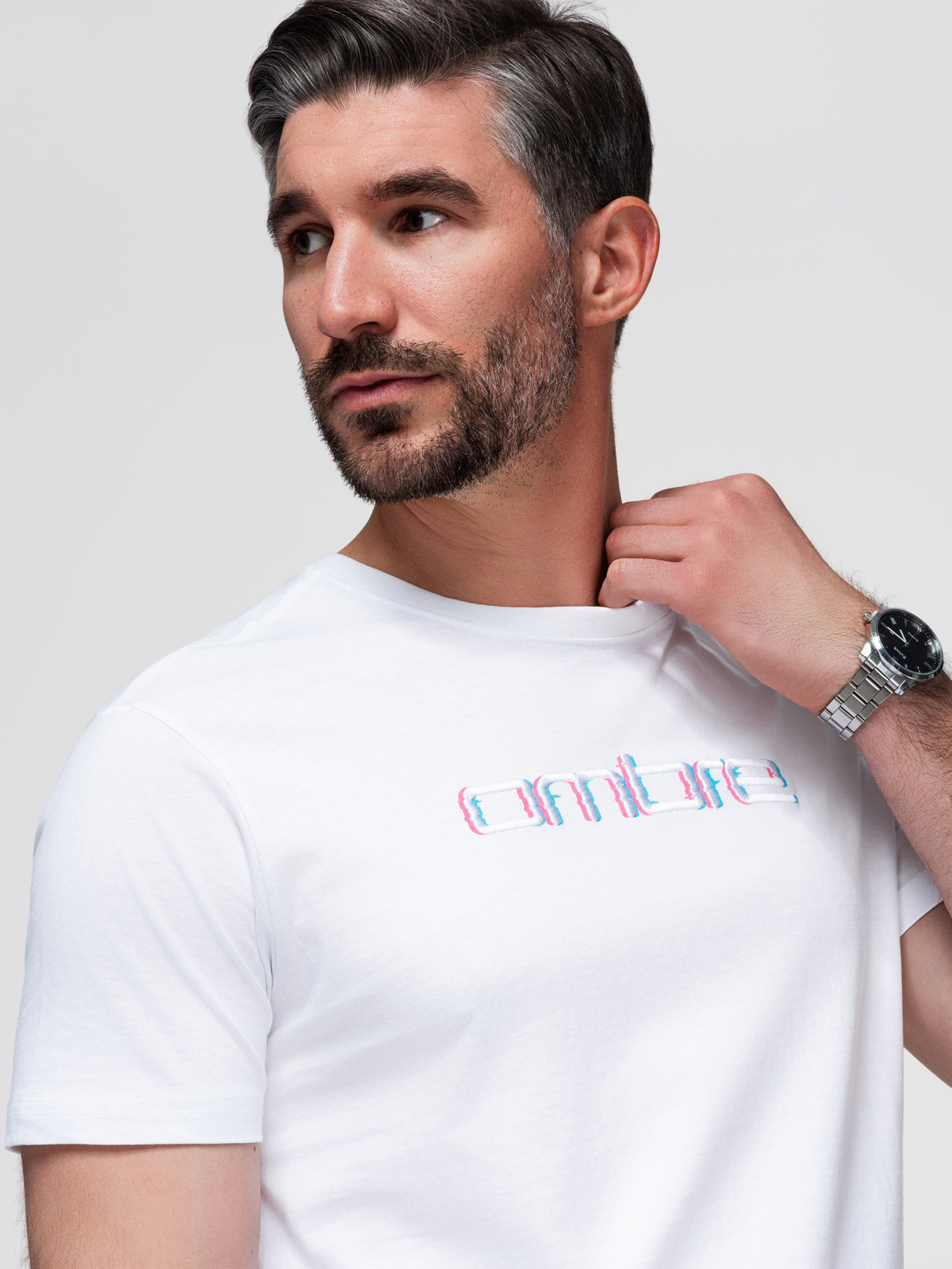 Ombre Men's T-shirt with embroidery on chest - white