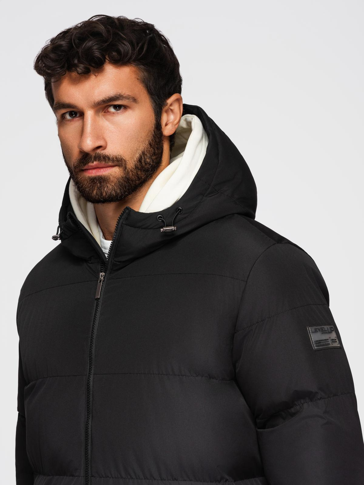 Ombre Men&#039;s classic long hooded jacket - black