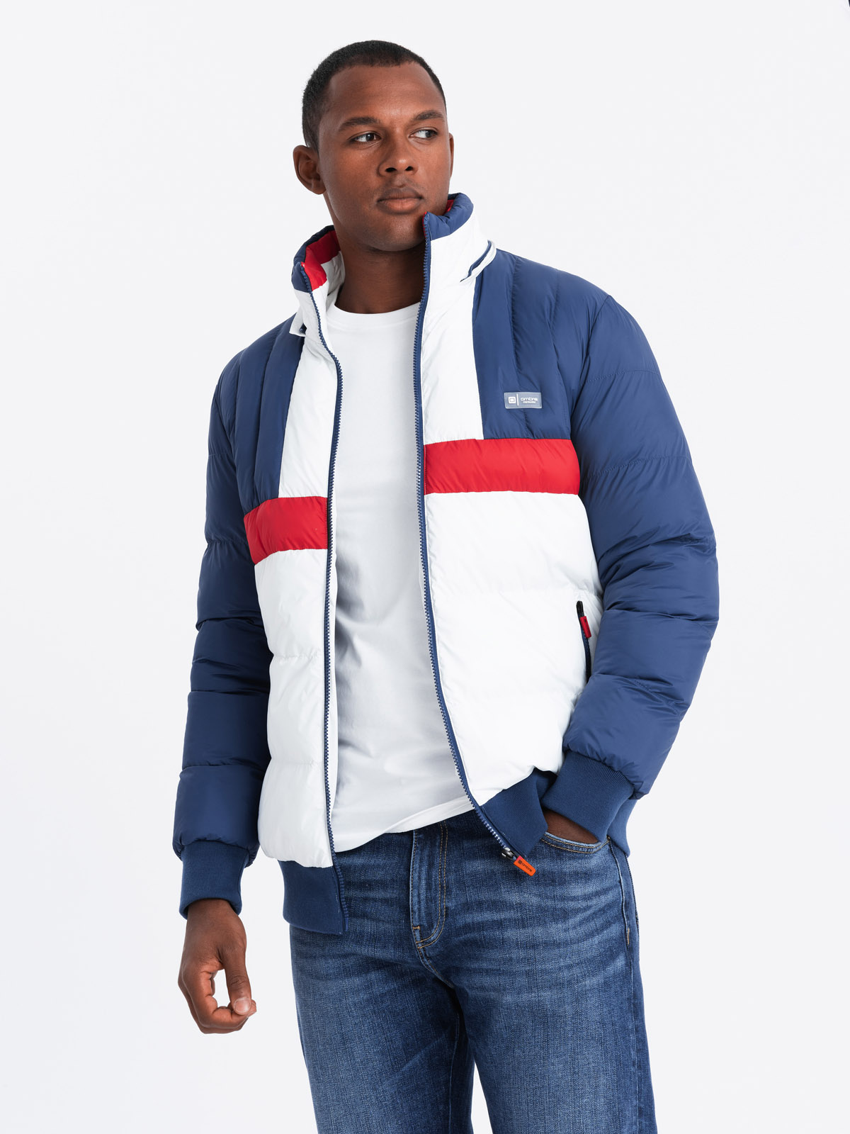 Ombre Men's colorful retro sports jacket - blue and white