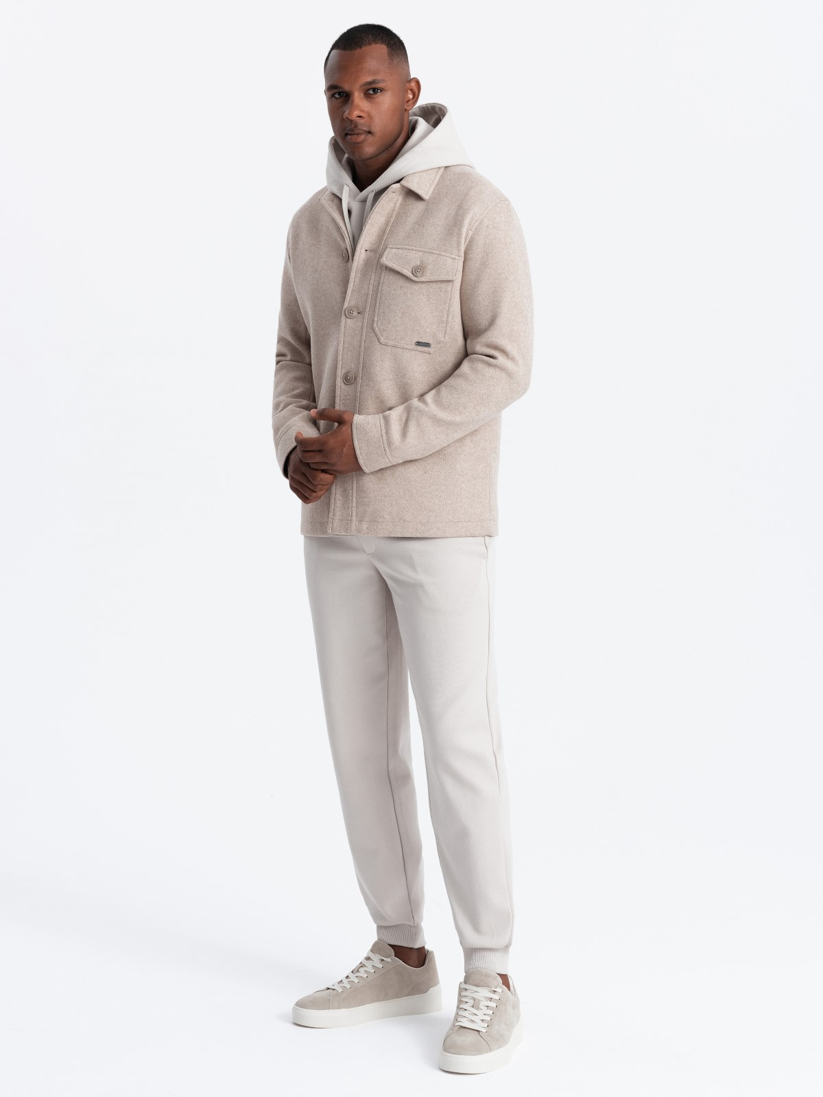 Ombre Men&#039;s lightweight fleece jacket with viscose - beige
