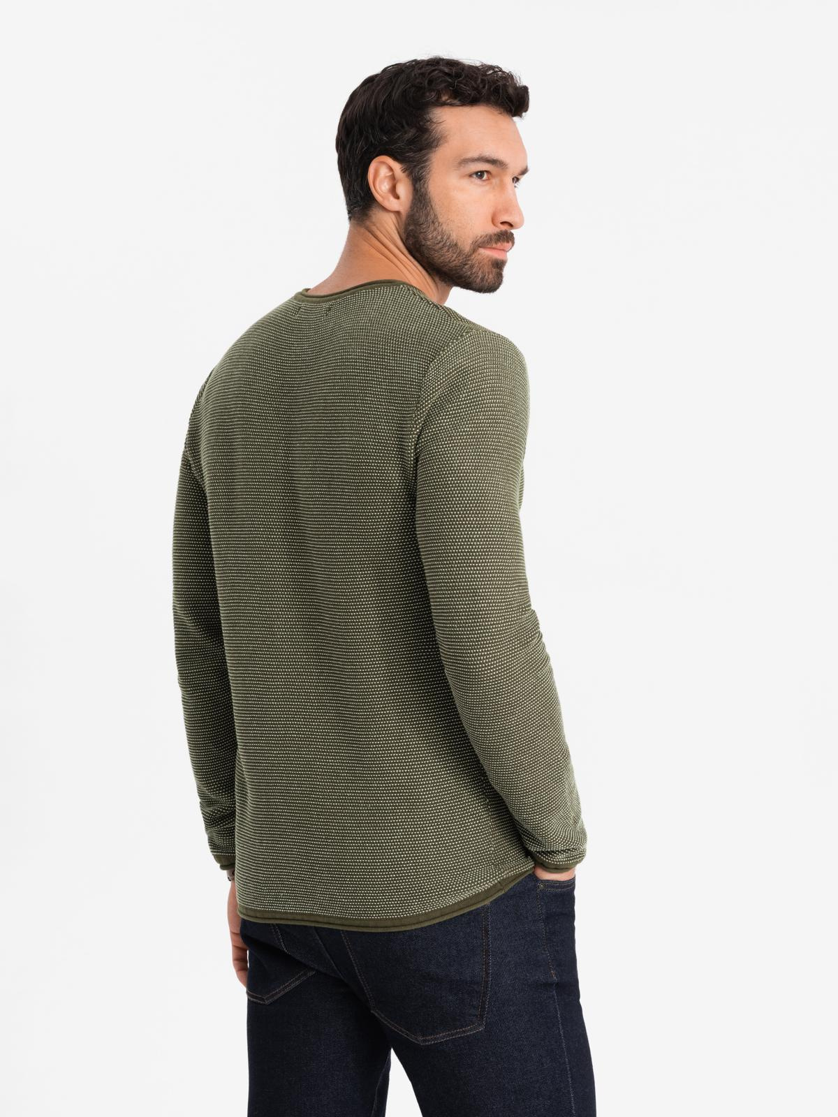 Ombre Men&#039;s knitted sweater with structured dots - olive