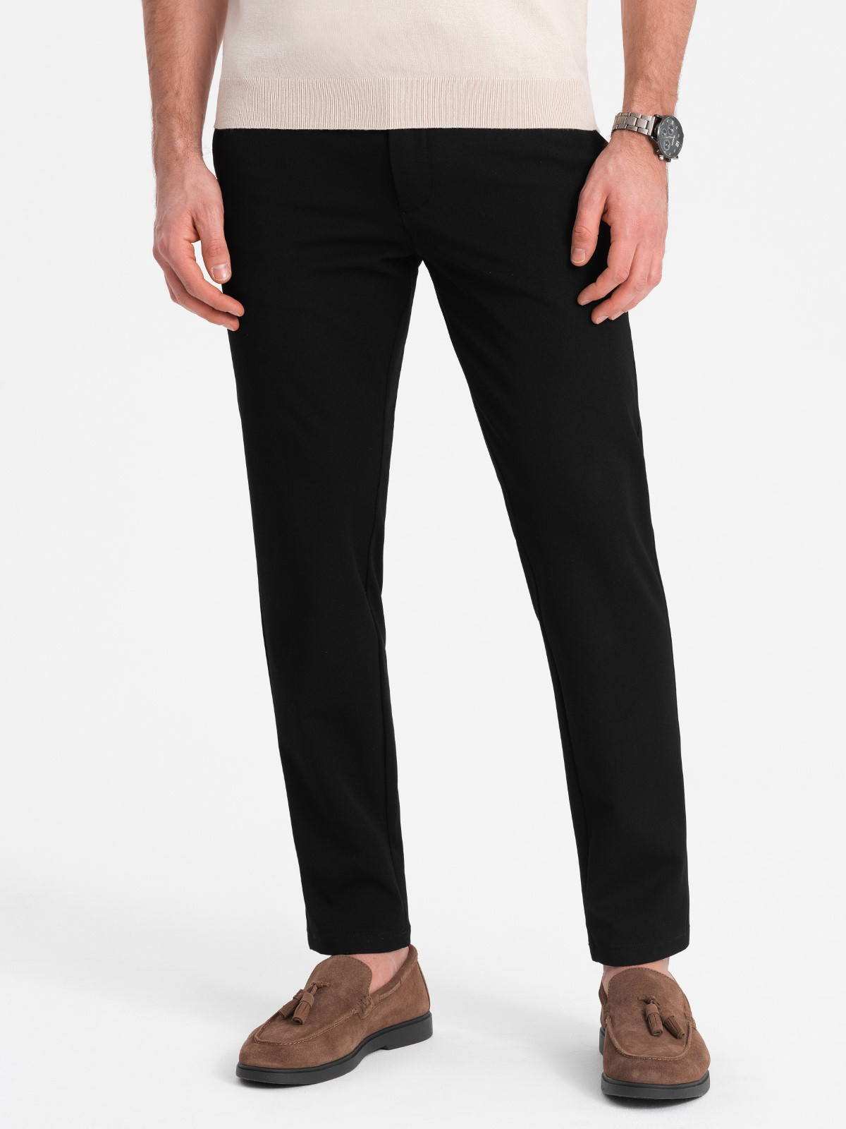 Ombre Men's smart chino pants SLIM FIT - black