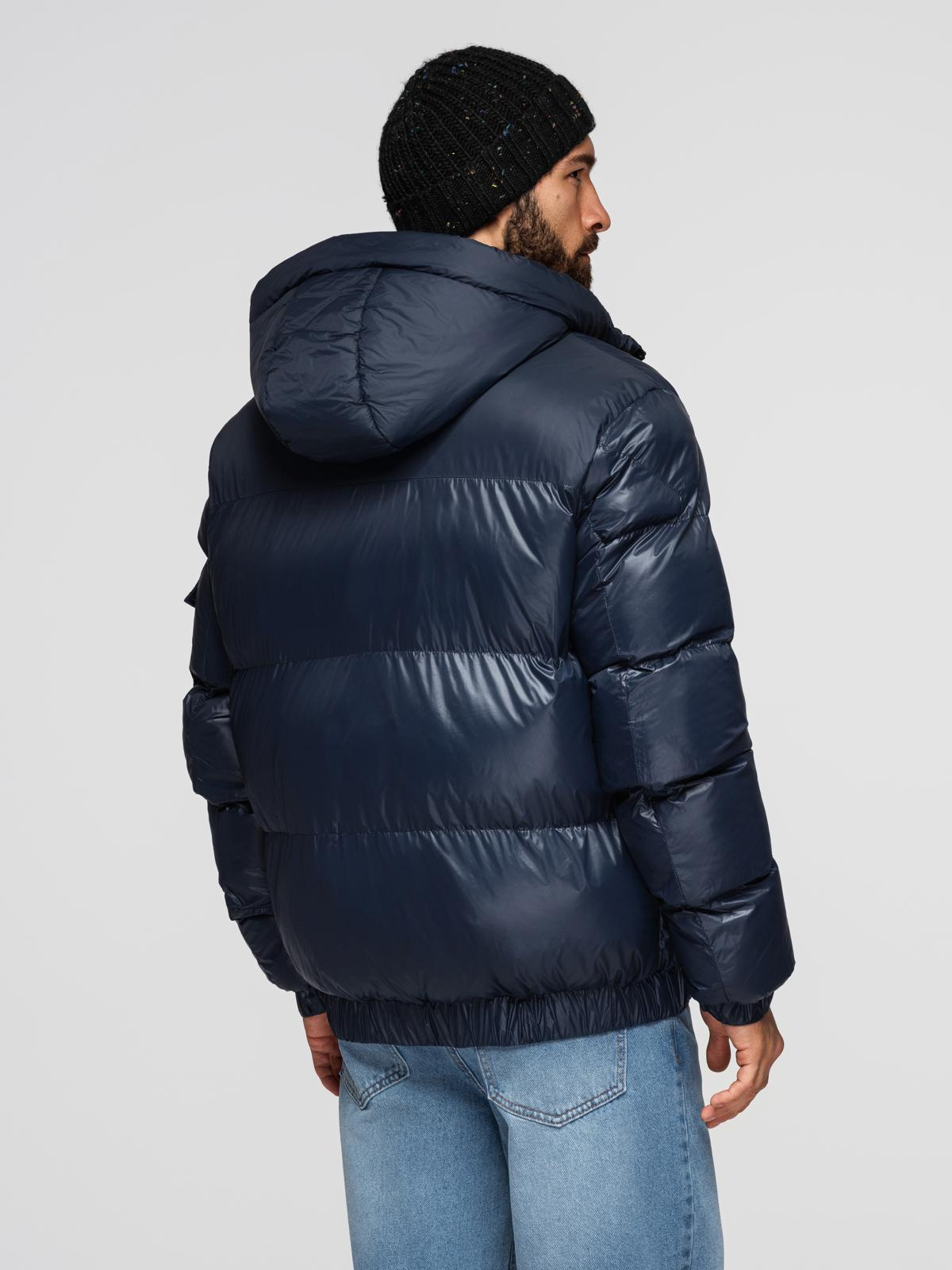 Ombre Warm men's puffer jacket with welts - navy blue