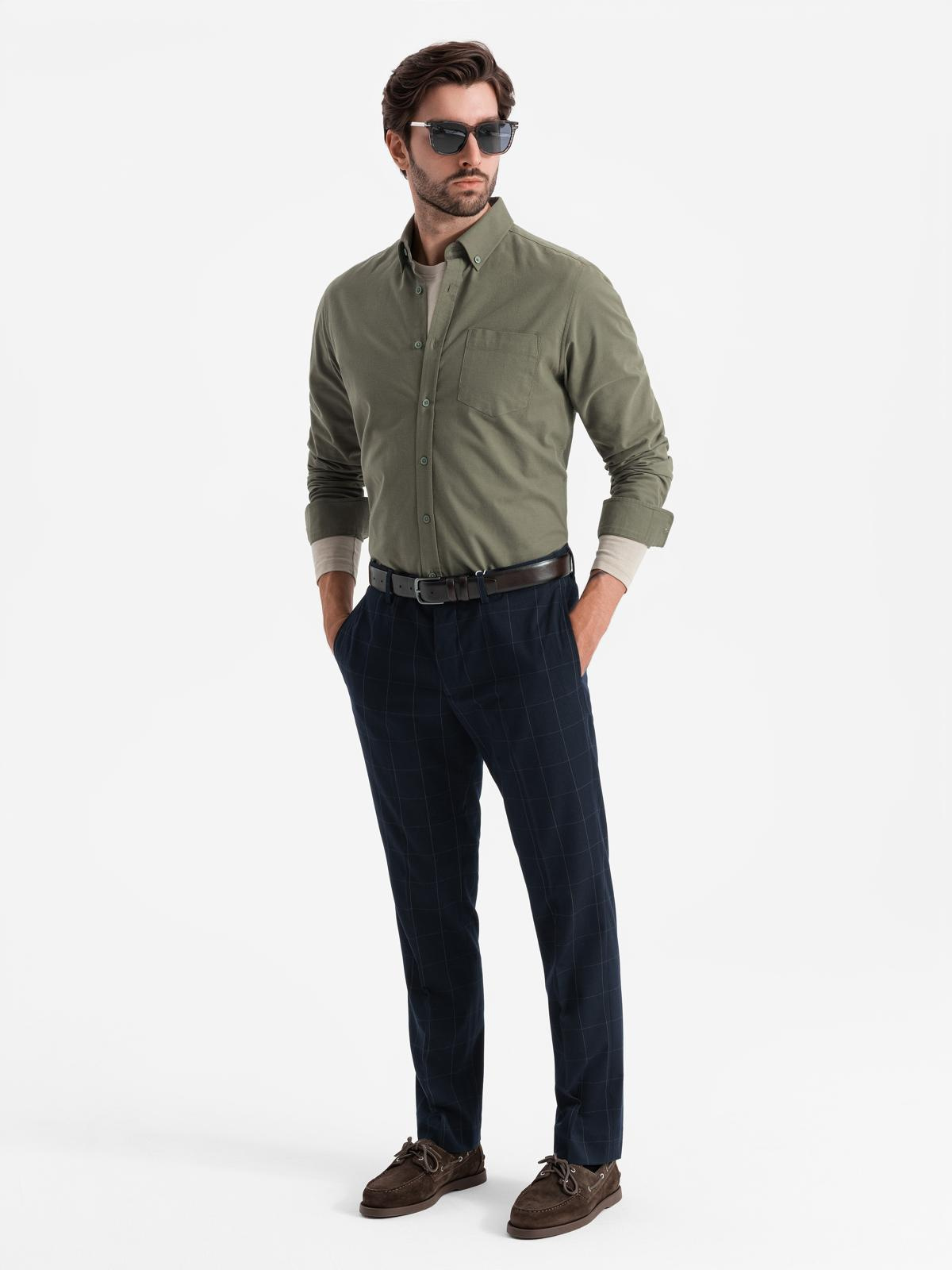 Ombre Men's cotton REGULAR FIT shirt with pocket - khaki
