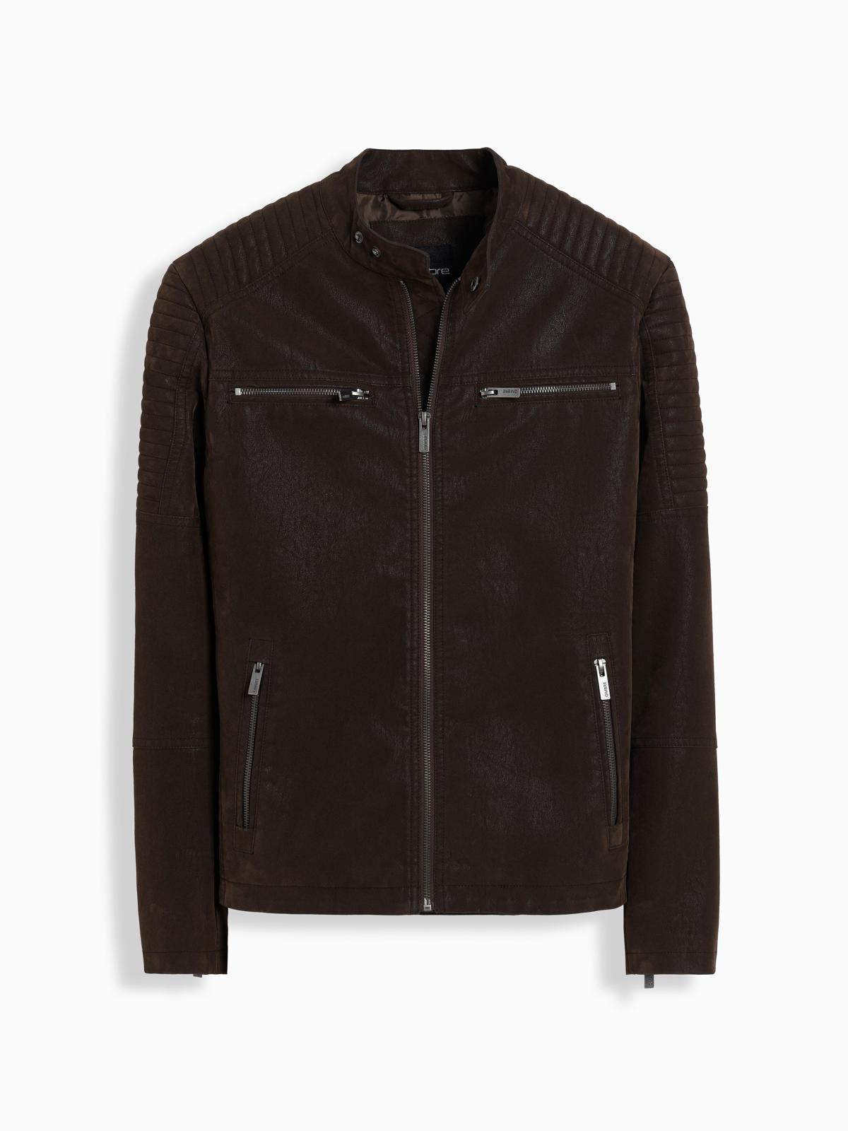 Ombre Men&#039;s retro biker jacket with stand-up collar - brown