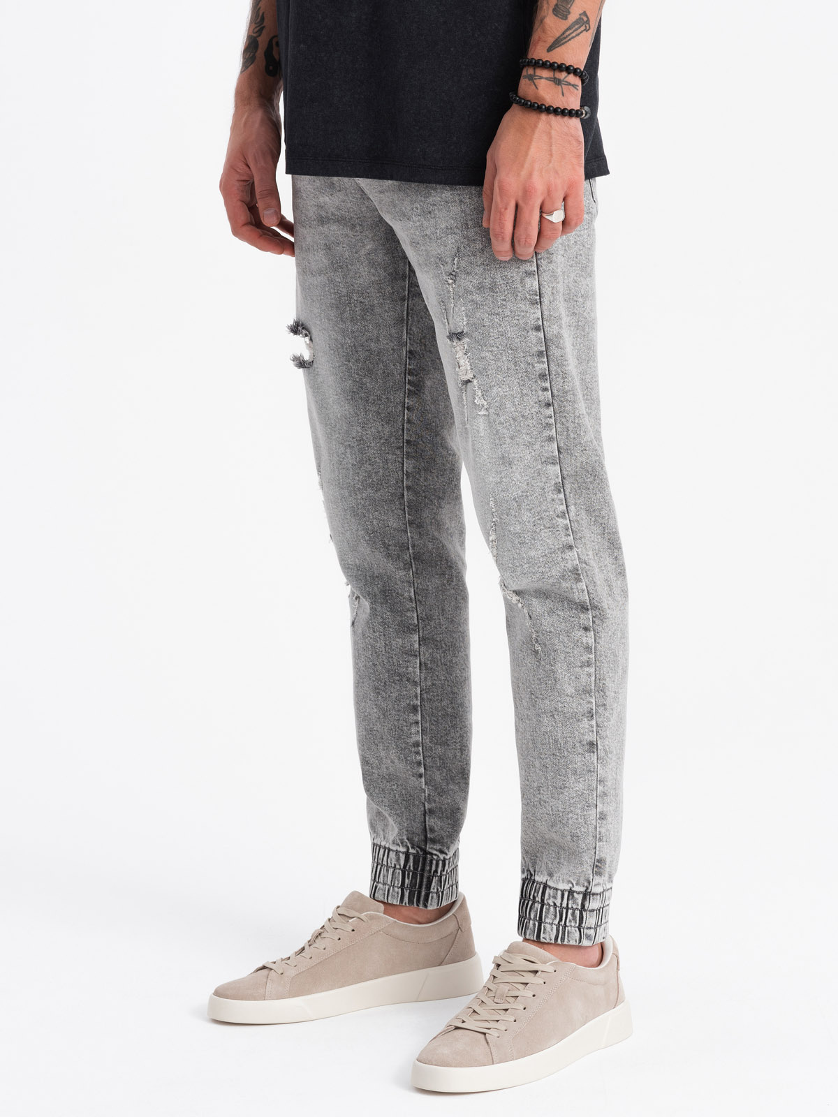 Ombre Men&#039;s JOGGERS denim pants with rubbing - light grey