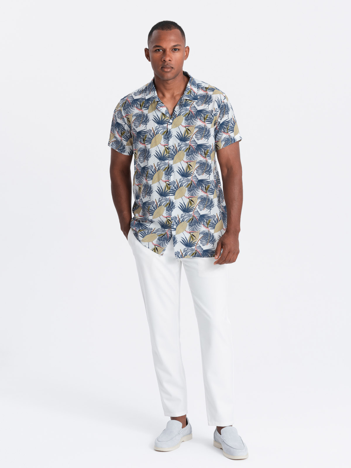 Ombre Viscose patterned men&#039;s short sleeve shirt - palm trees