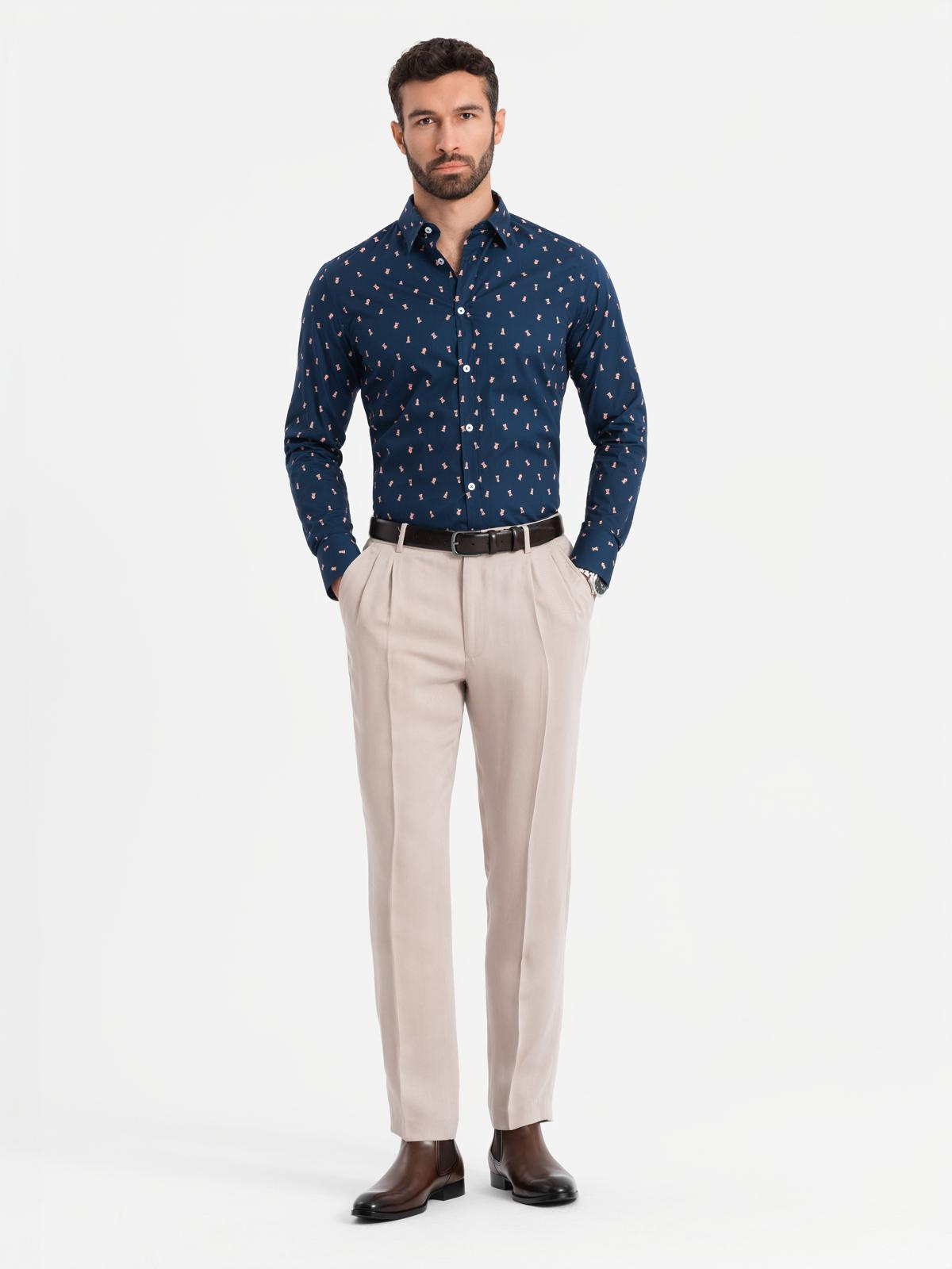 Ombre Men&#039;s cotton patterned SLIM FIT shirt - ink