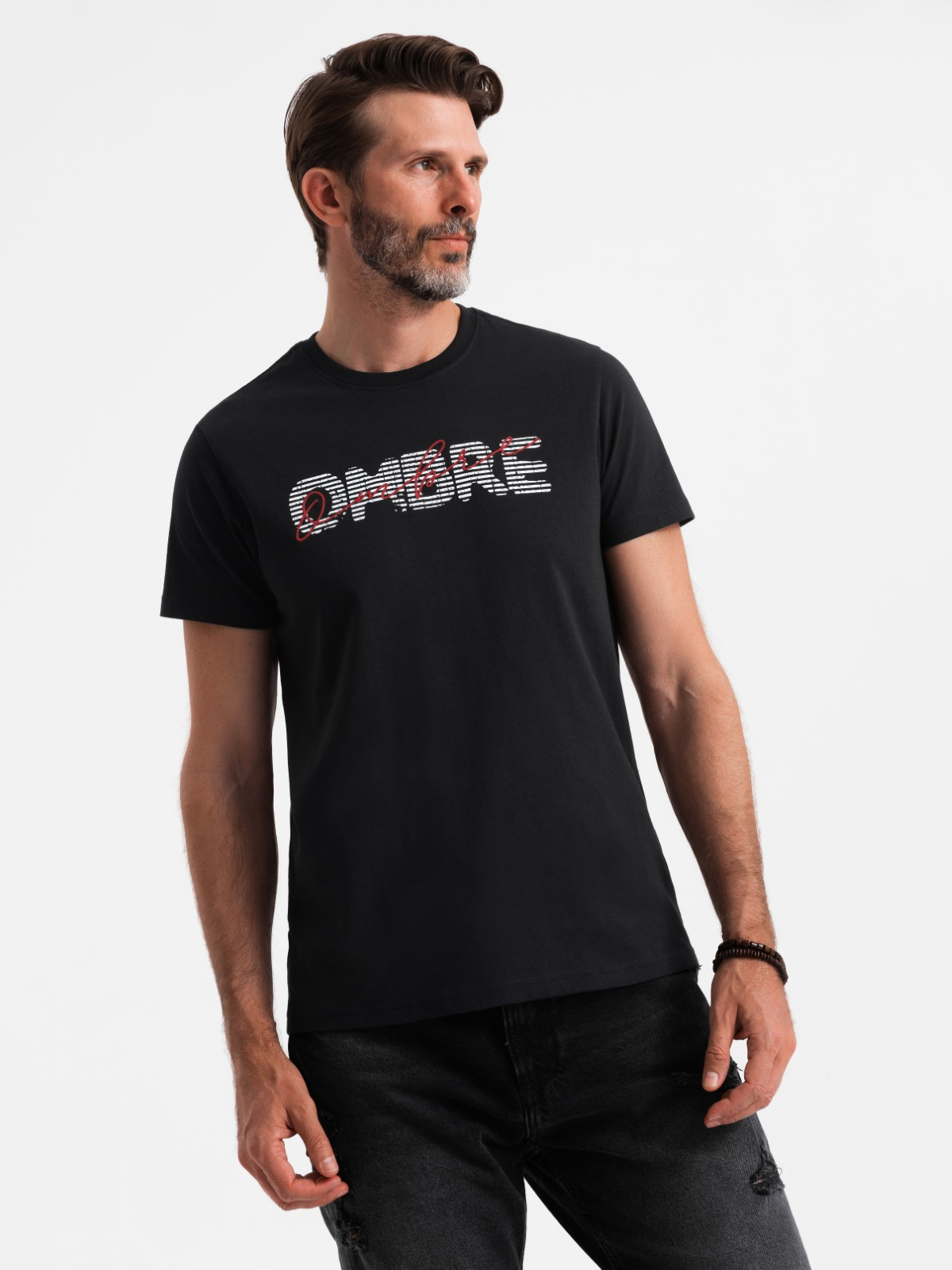 Ombre Men's cotton t-shirt with double printed logo - black