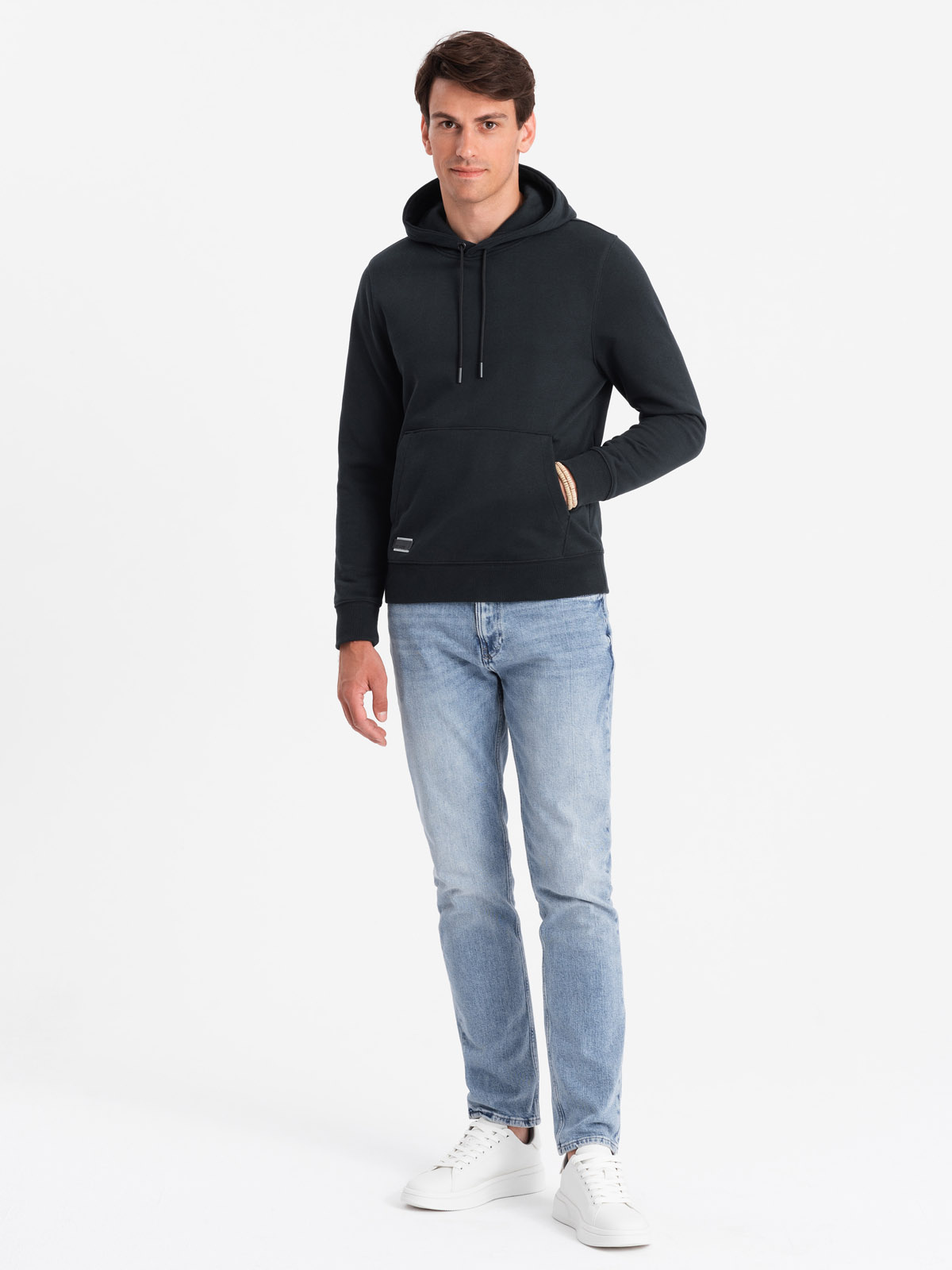 Ombre Men&#039;s BASIC cotton kangaroo hooded sweatshirt - black