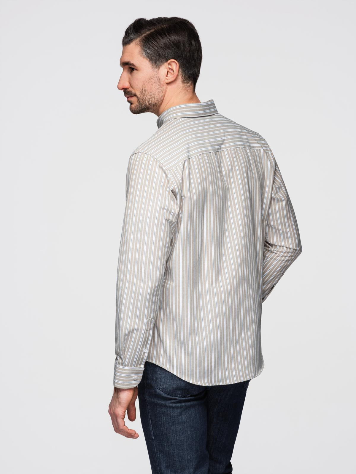 Ombre Men's cotton REGULAR FIT shirt with fine stripes - beige