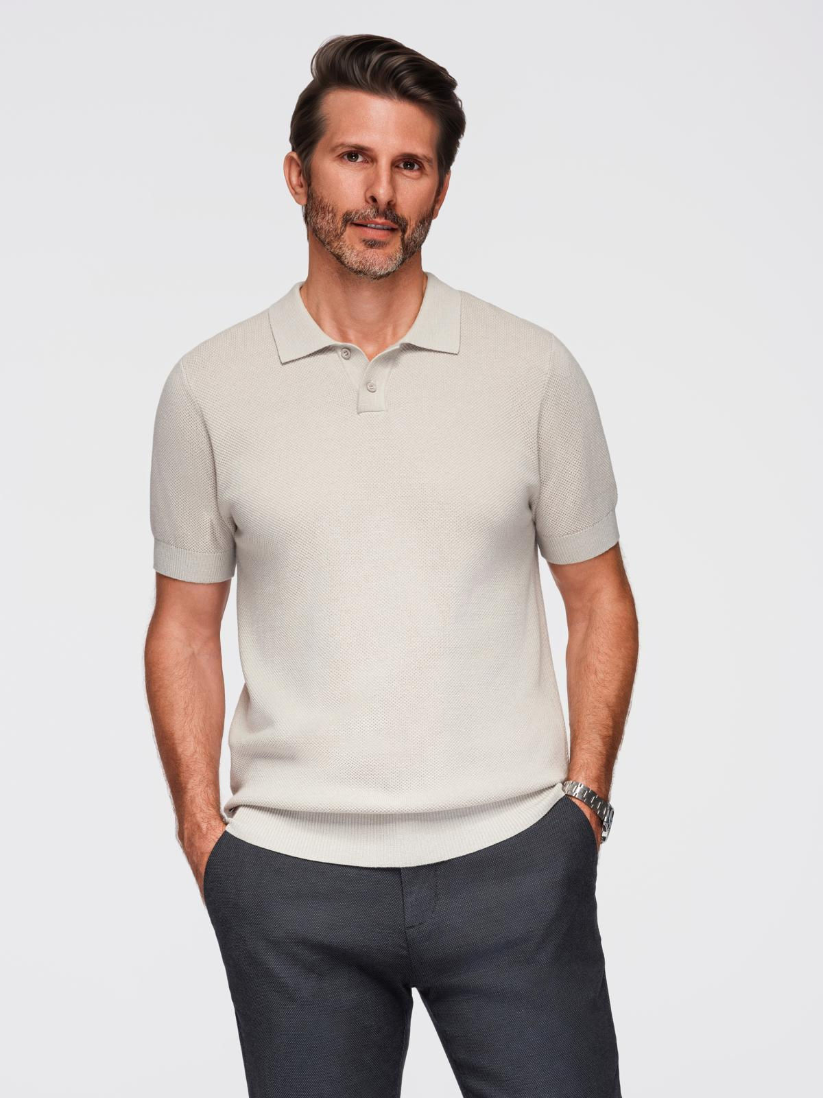 Ombre Men's cotton structured knit polo shirt - beige