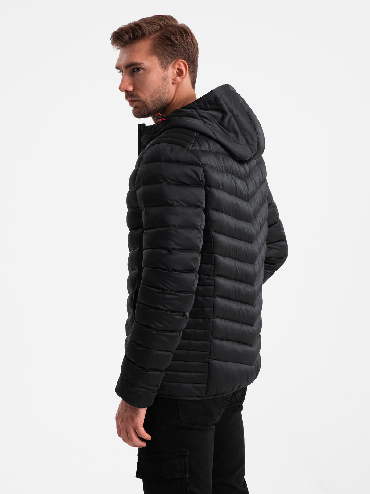 Ombre Lightly insulated quilted men's jacket with satin trim - black