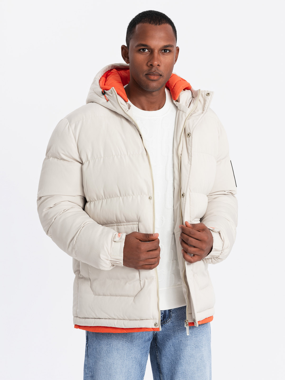Ombre Men's sports warm jacket with double hood - ash
