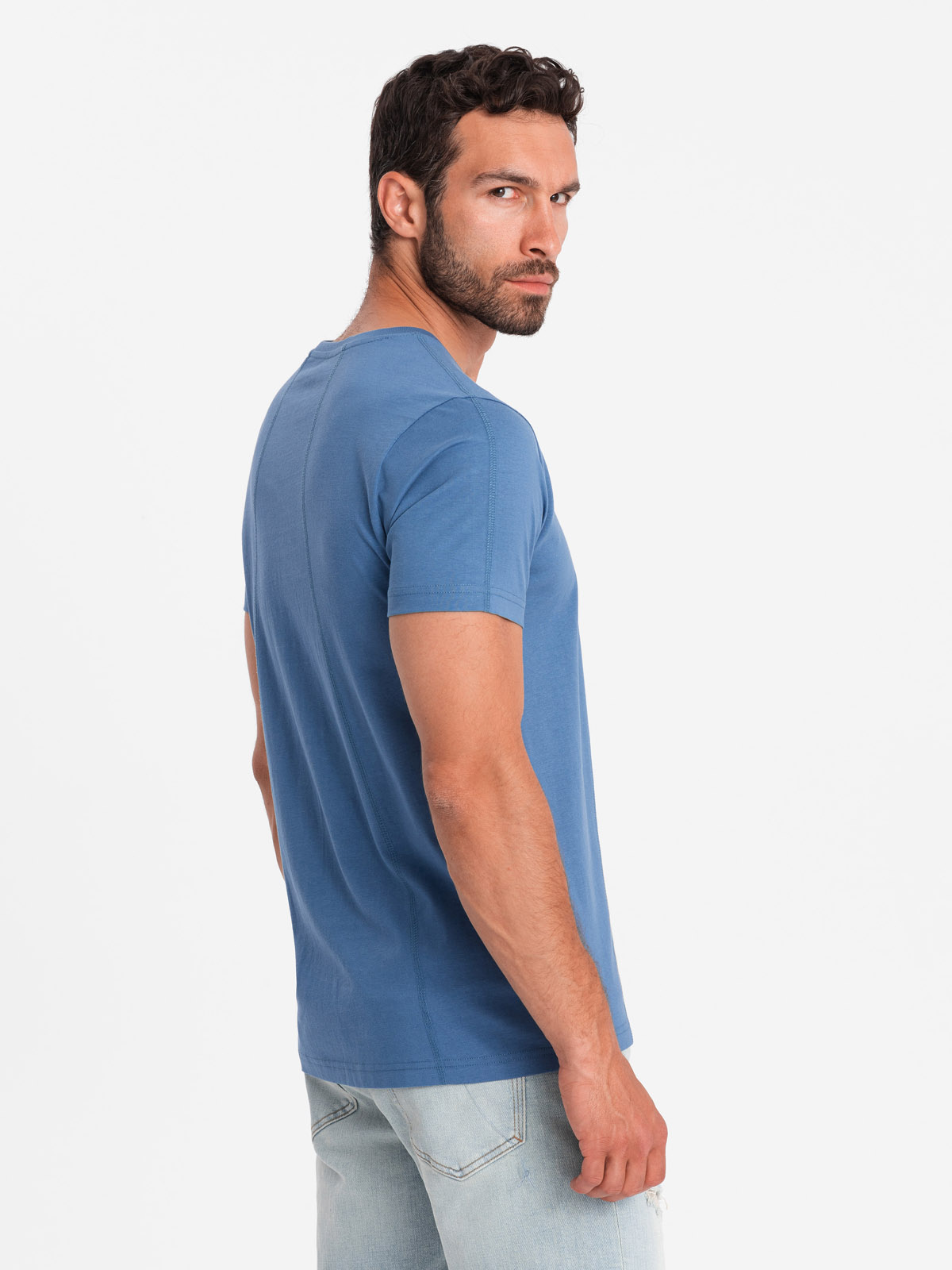 Ombre Men&#039;s cotton T-shirt with fine embroidery - dark blue