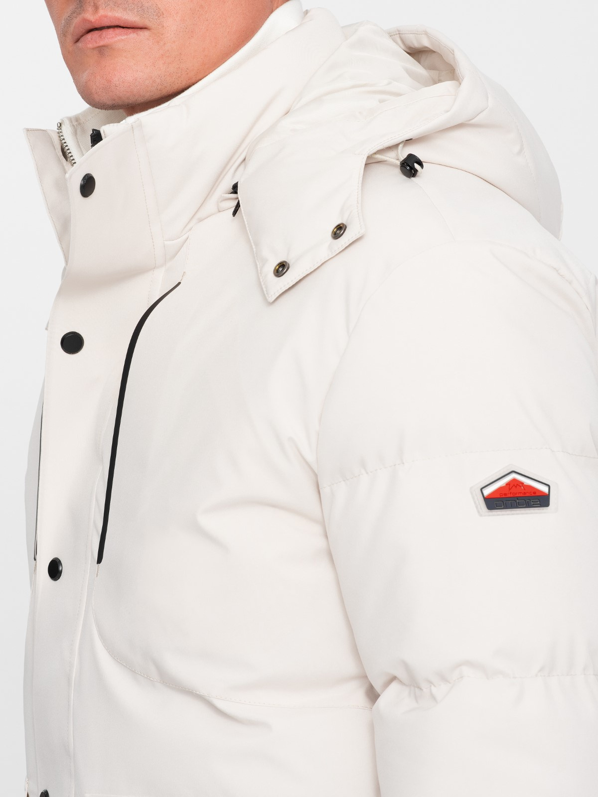 Ombre Men's winter jacket with detachable hood and cargo pockets - cream