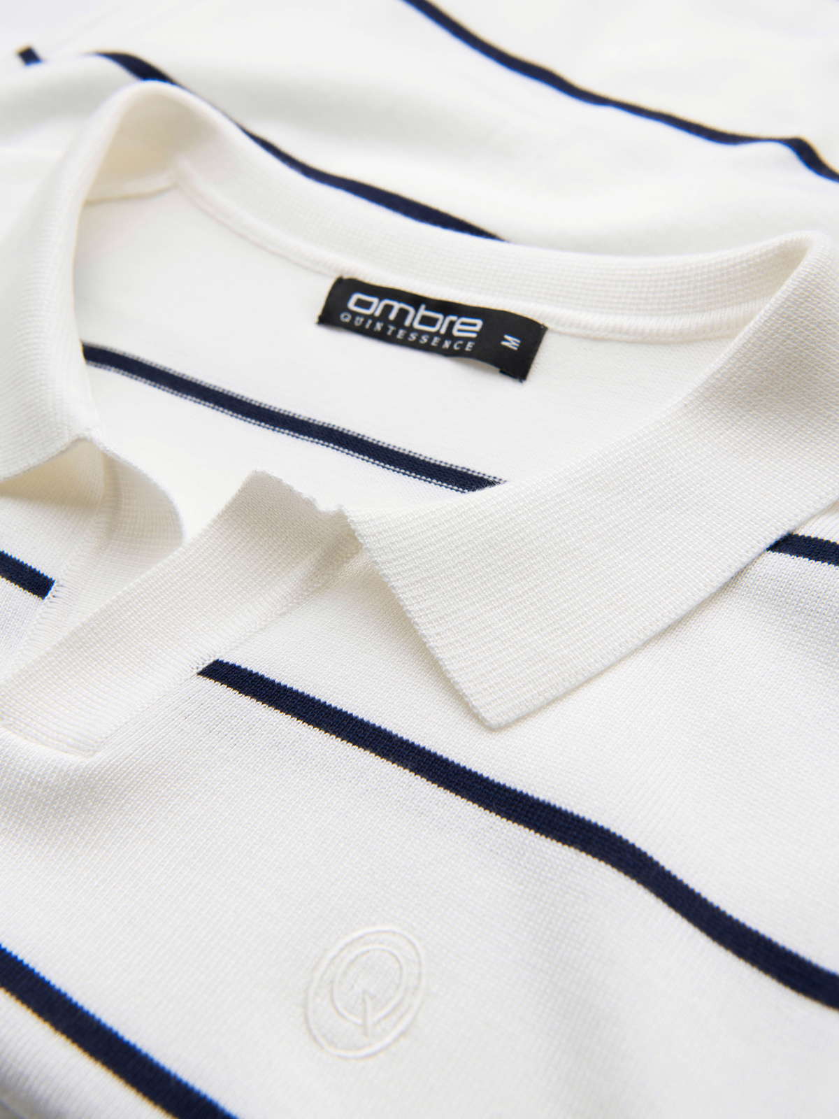 Ombre Men's horizontal striped viscose polo shirt - white and navy