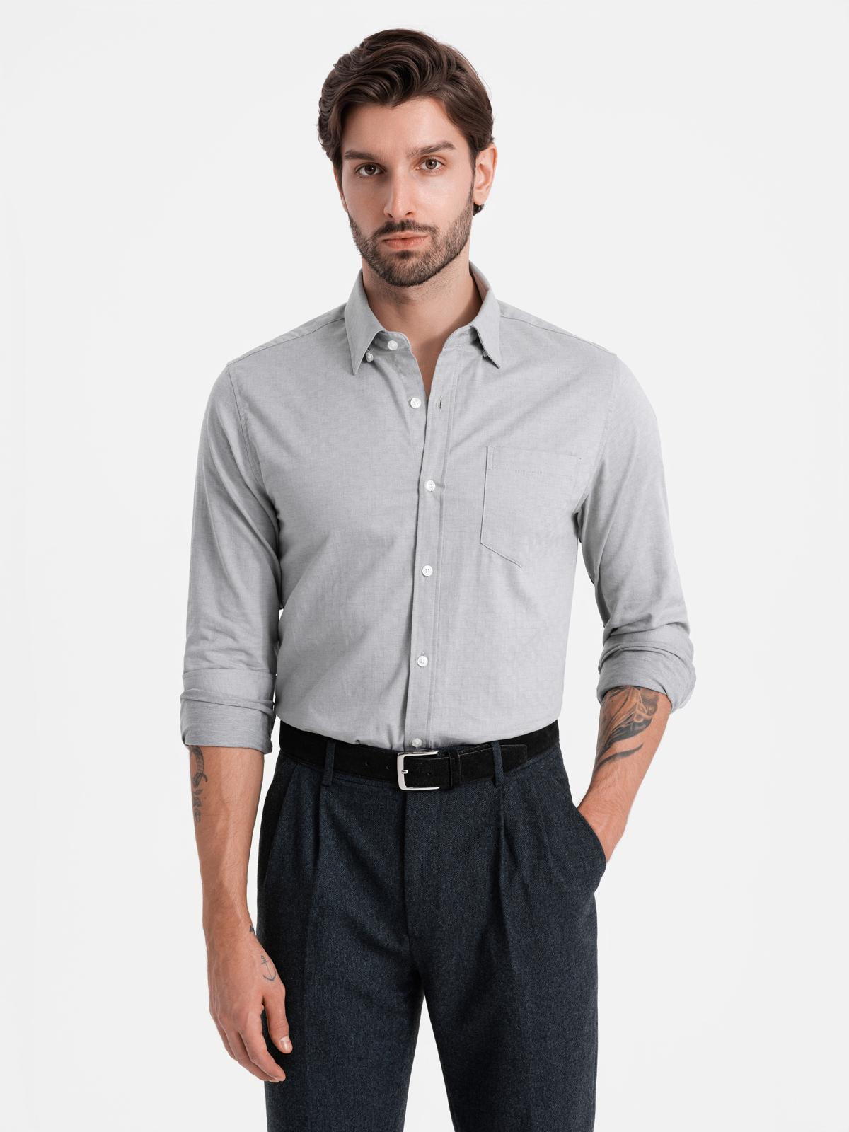 Ombre Men&#039;s SLIM FIT shirt in decorative fabric with pocket - grey