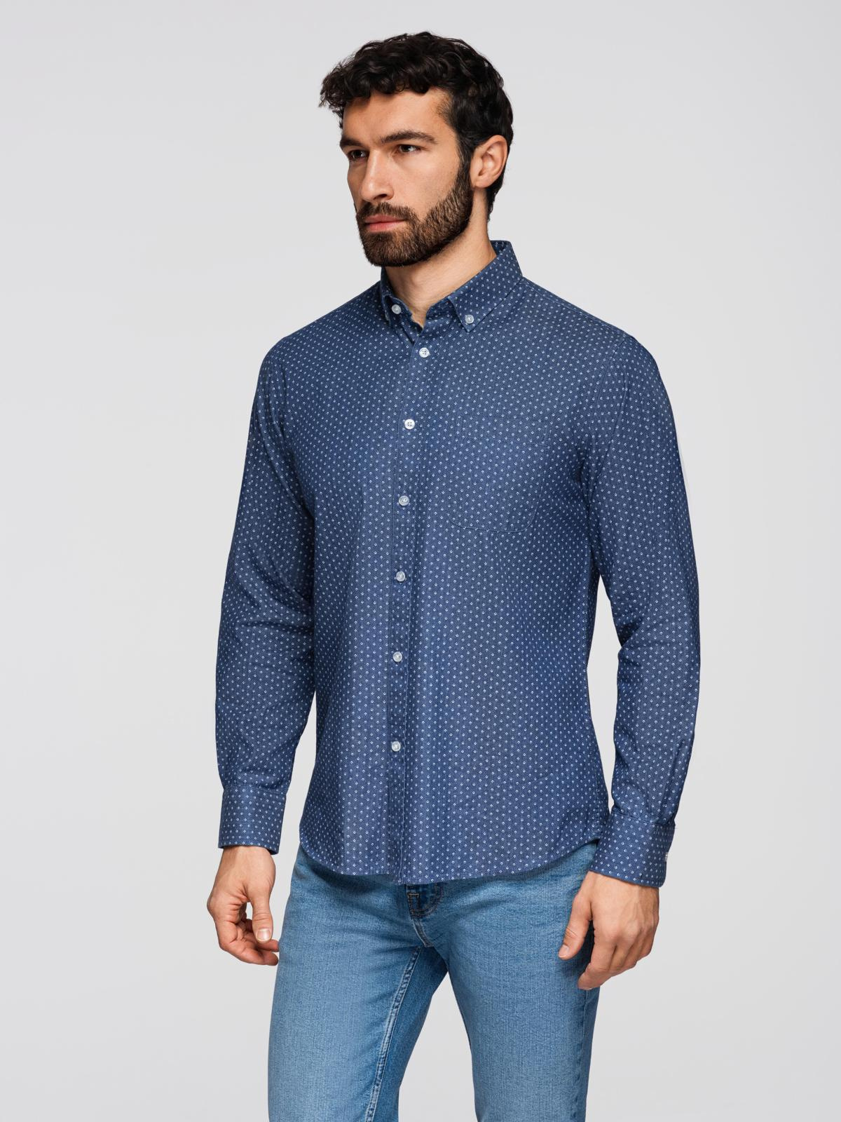 Ombre Men's patterned thin denim shirt with pocket - blue