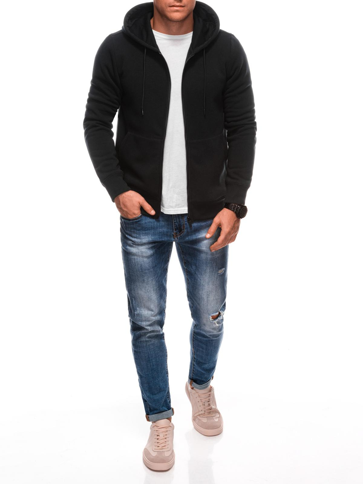 Edoti Men&#039;s BASIC unbuttoned hooded sweatshirt - black