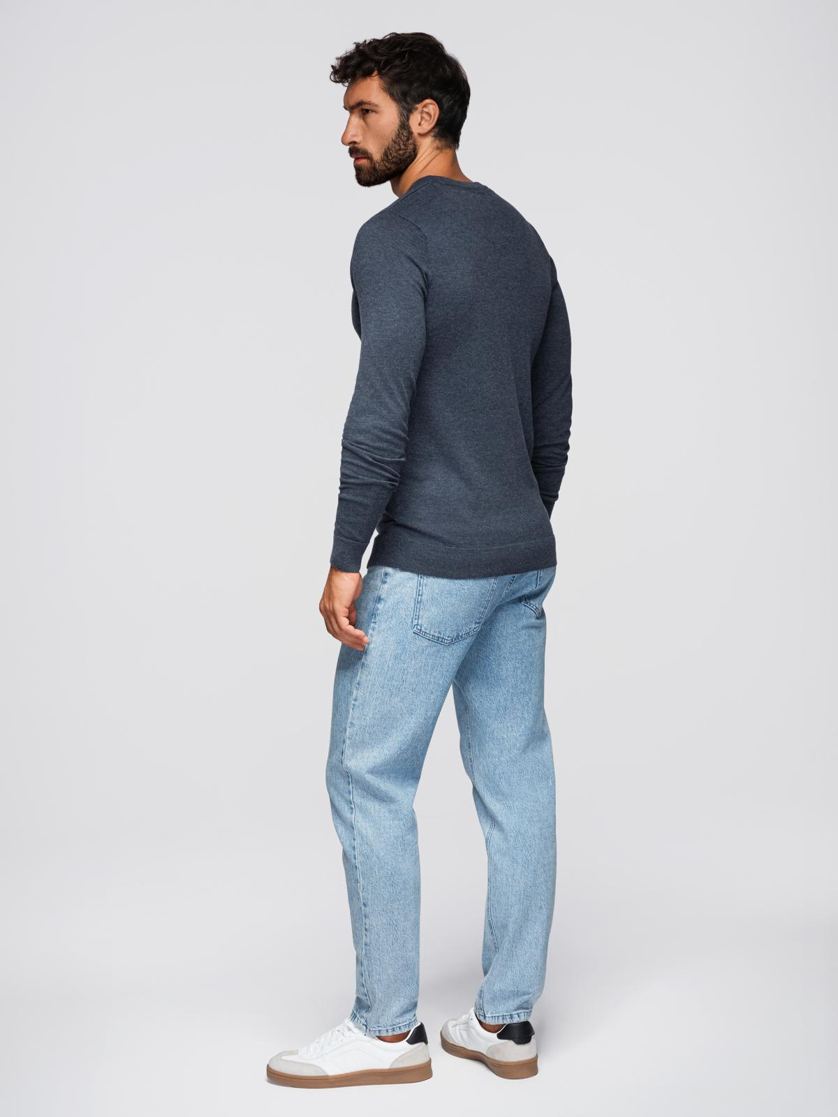Ombre BASIC men&#039;s viscose classic sweater with round neckline - navy blue melange