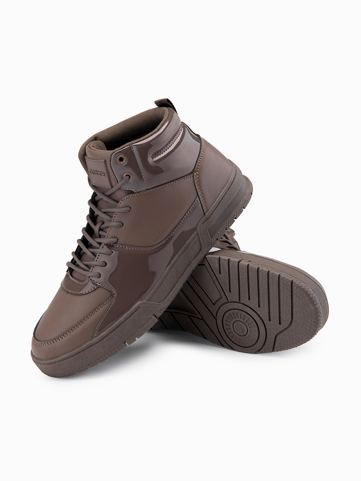 Ombre Men's high-top sneakers shoes with shiny elements - dark brown