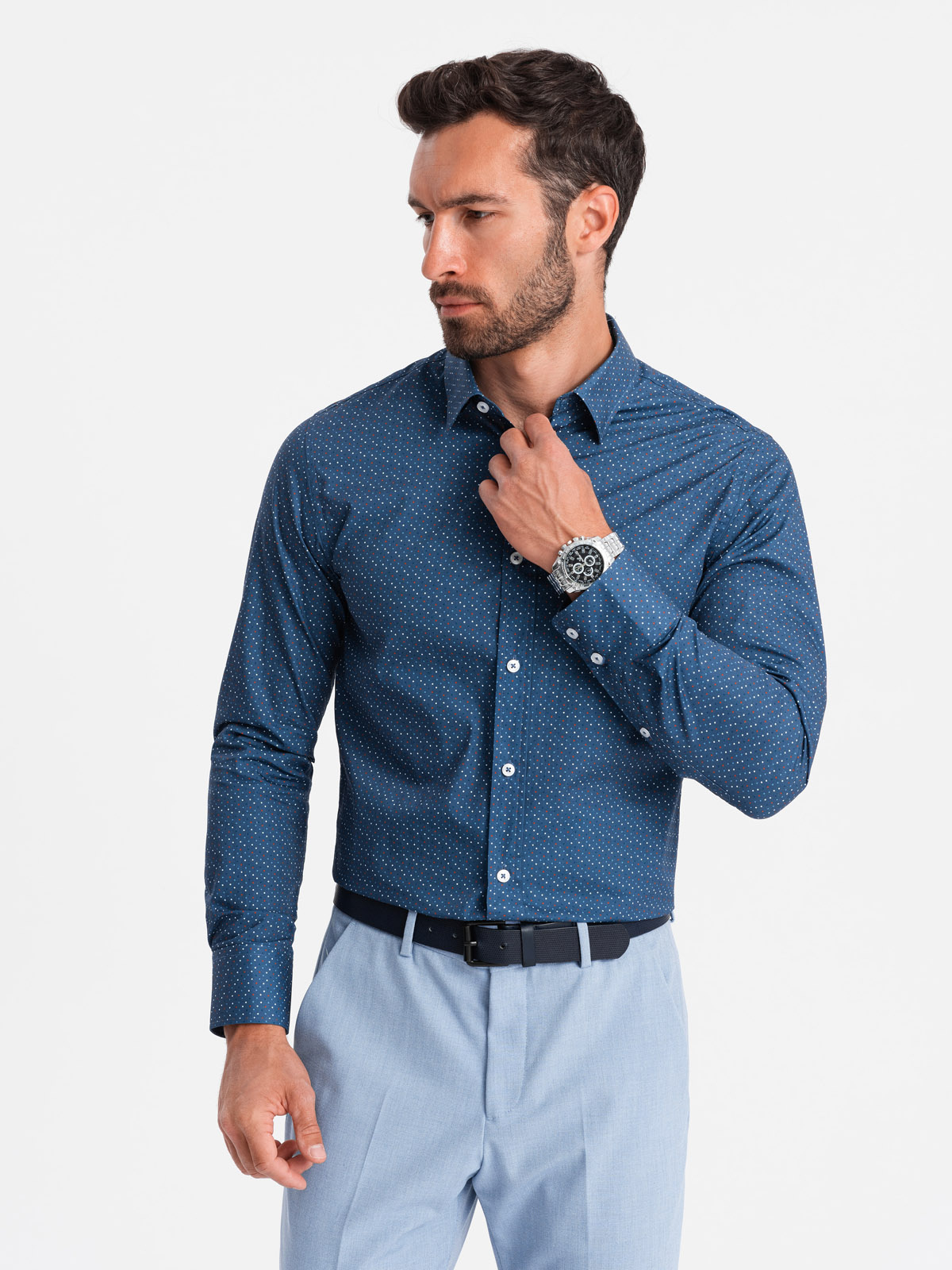 Ombre Men&#039;s cotton patterned SLIM FIT shirt - blue
