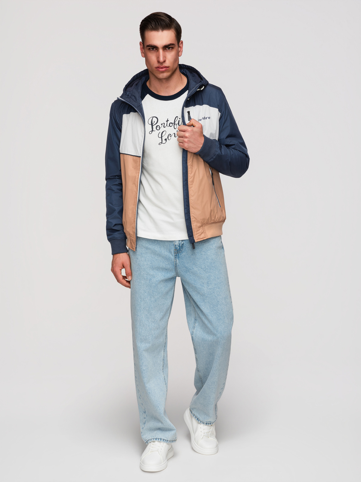 Ombre Lightweight colorful men's sports jacket with fleece - brown and navy blue