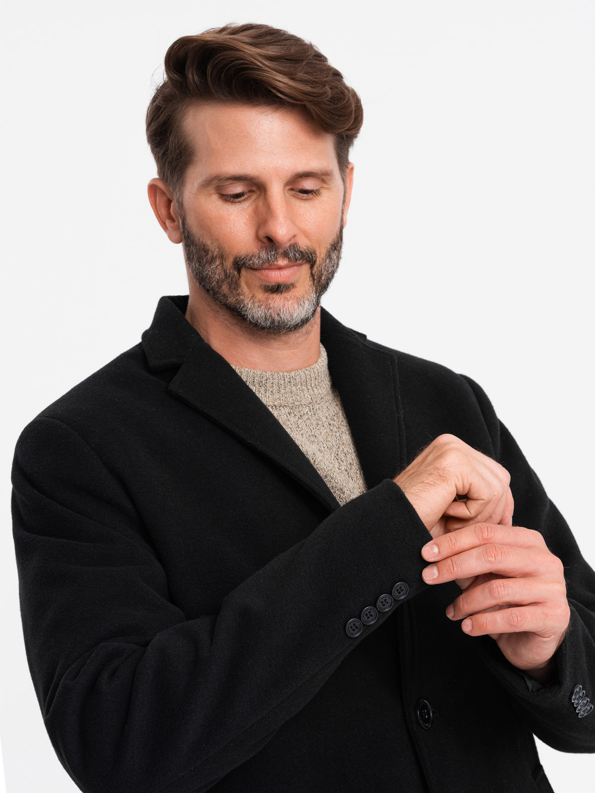 Ombre Single-breasted long men's suit style coat - black