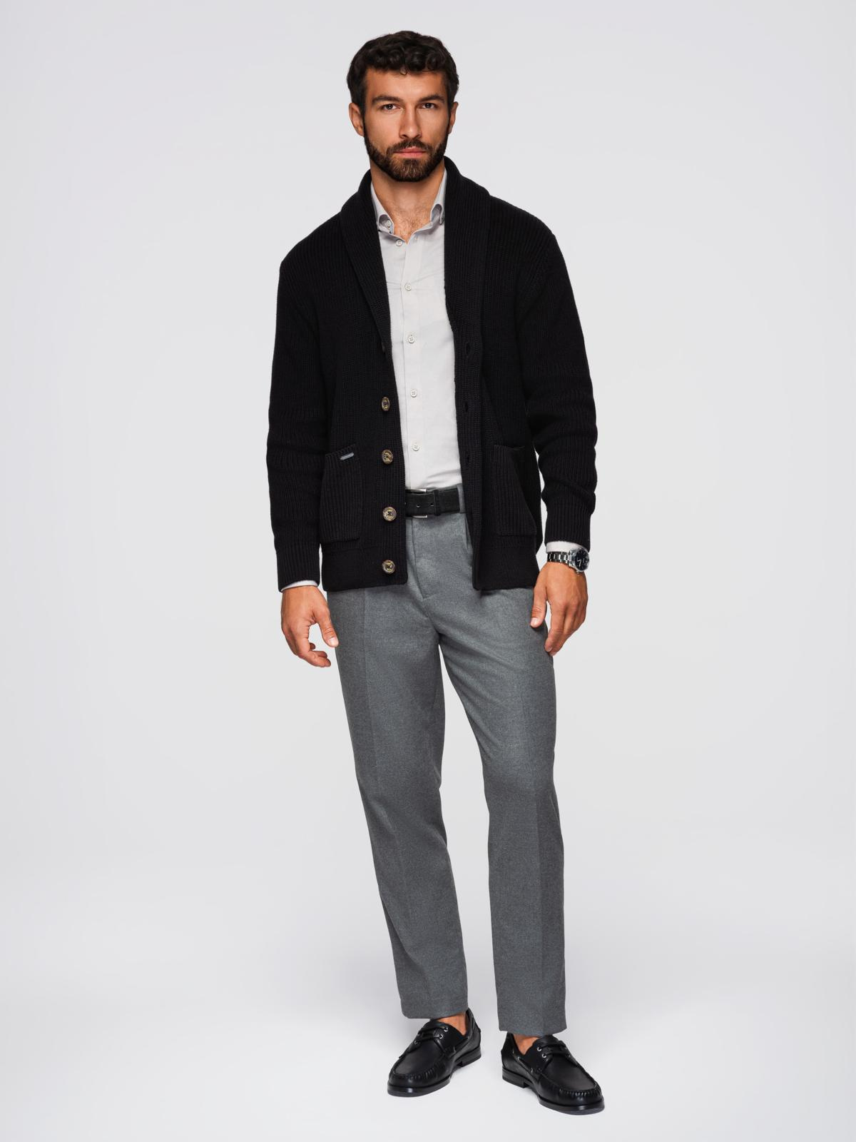 Ombre Men's cotton cardigan sweater with shawl collar - black