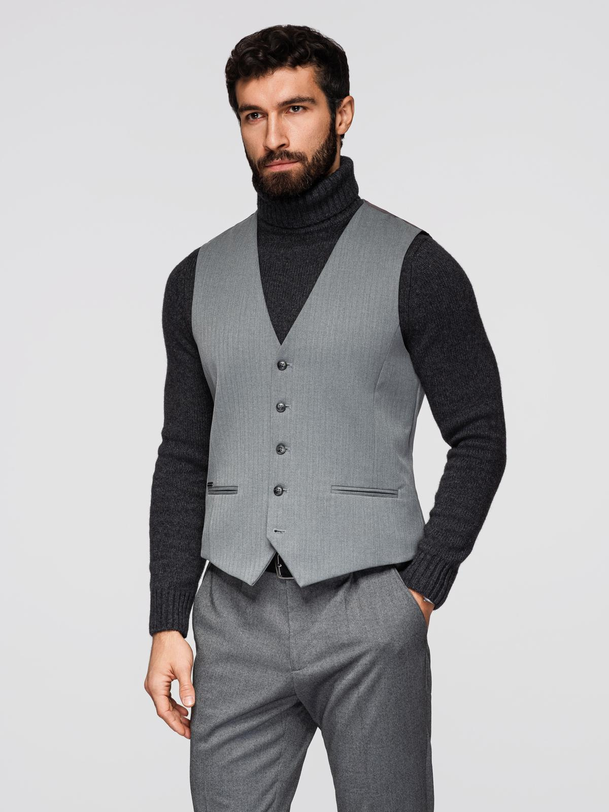 Ombre Elegant men's SLIM FIT herringbone vest - grey