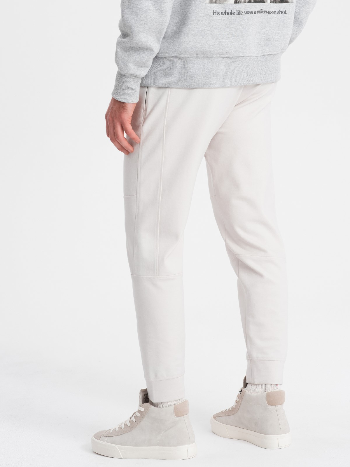 Ombre Men&#039;s sweatpants joggers on elastic with stitching - white