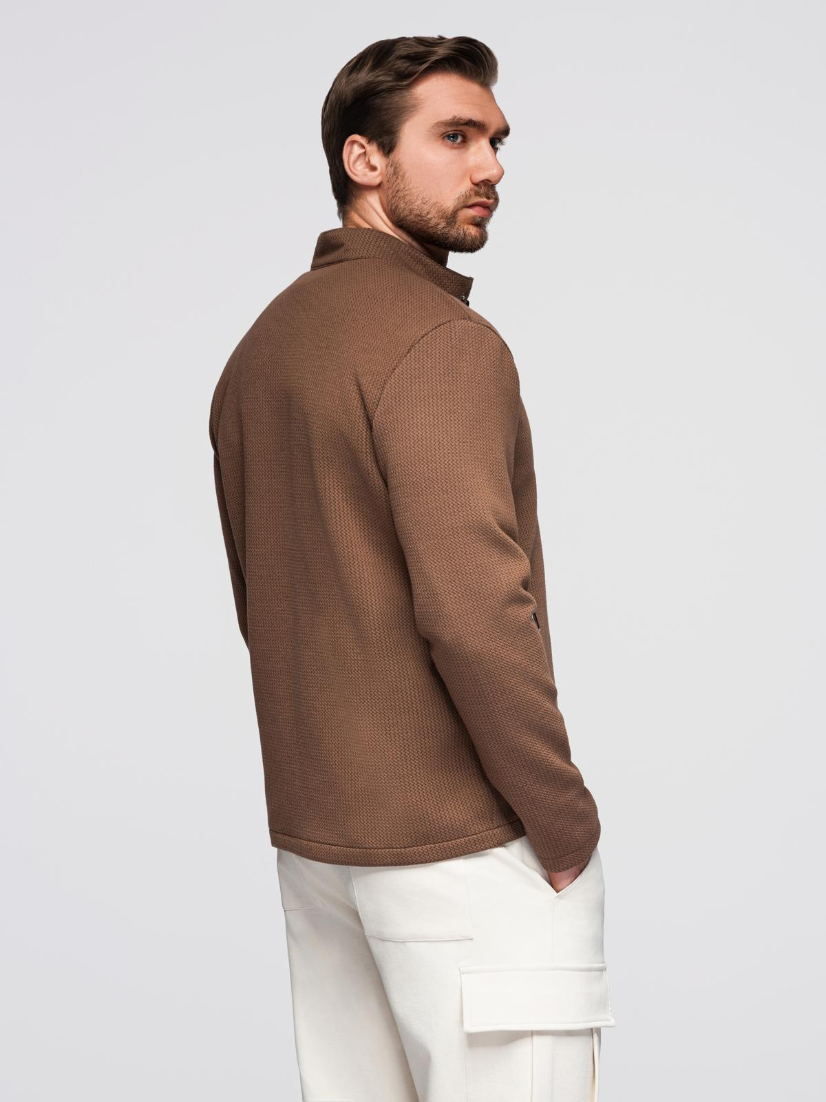 Ombre Men&#039;s structured biker jacket with stand-up collar - brown