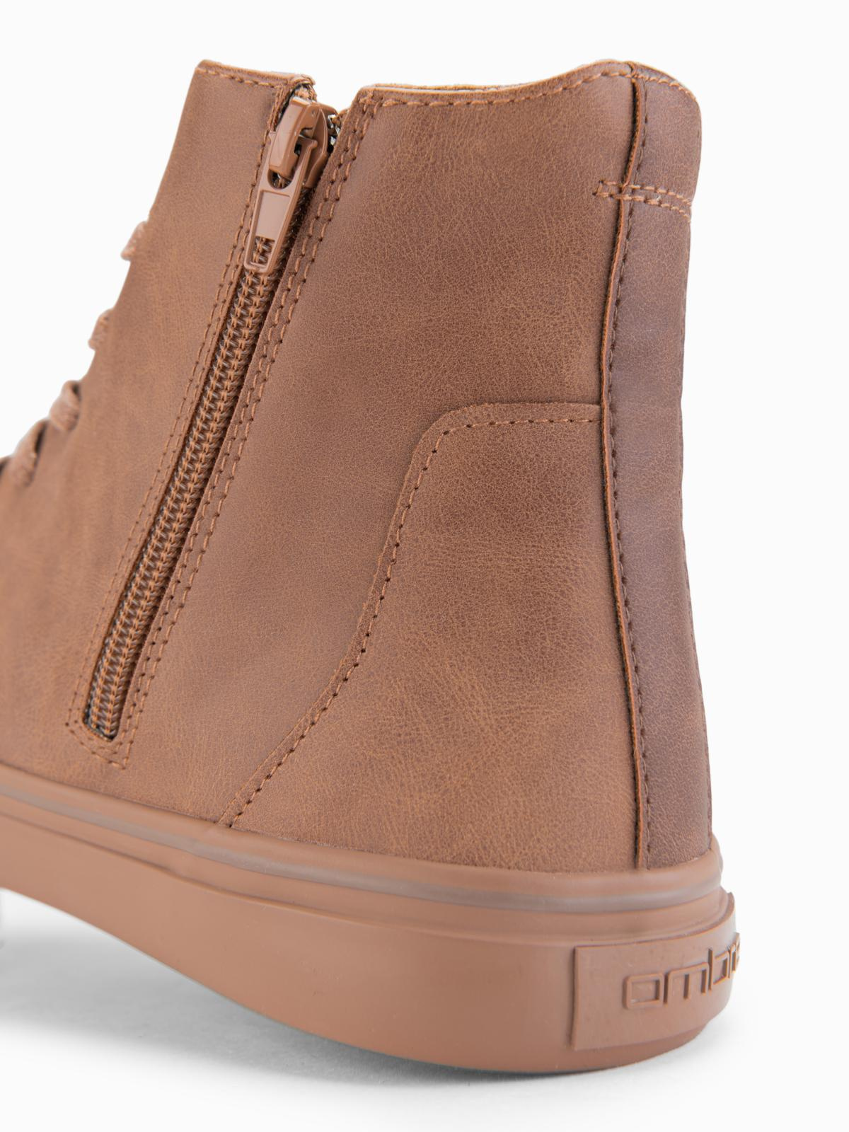 Ombre Men's high-top sneakers with matte texture and embossed logo - light brown