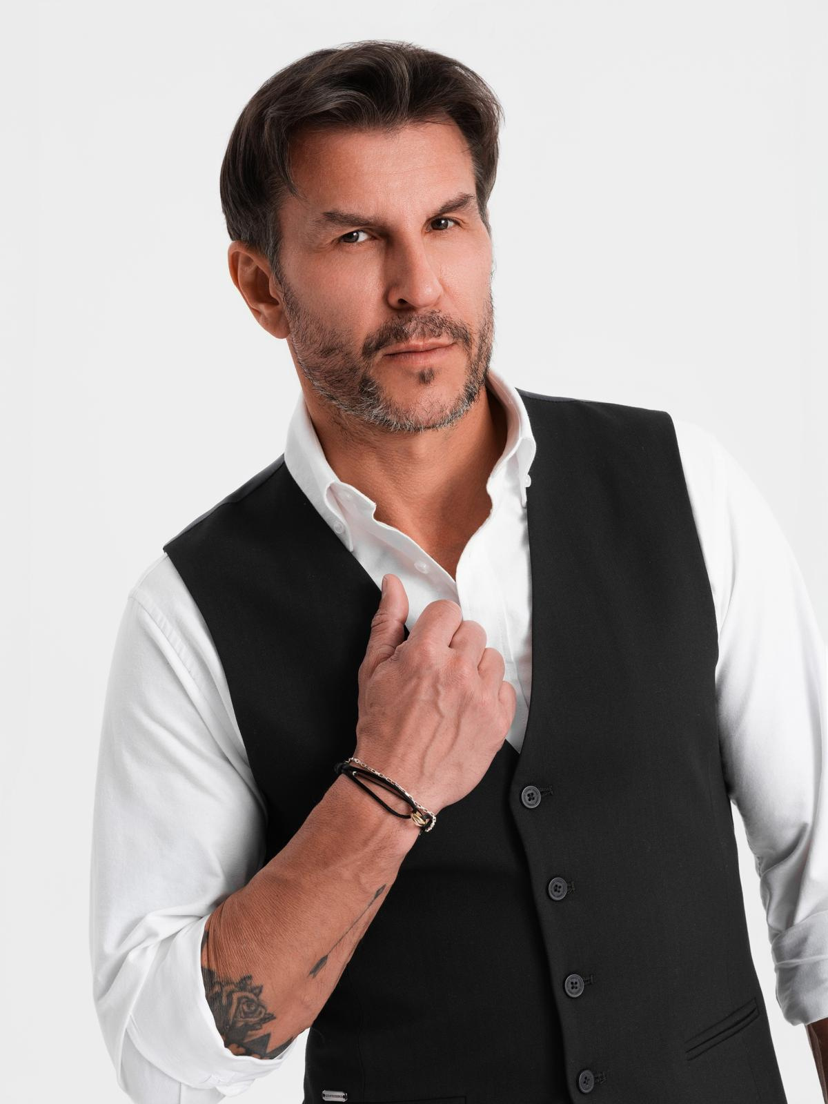 Ombre Elegant men&#039;s SLIM FIT herringbone vest - black