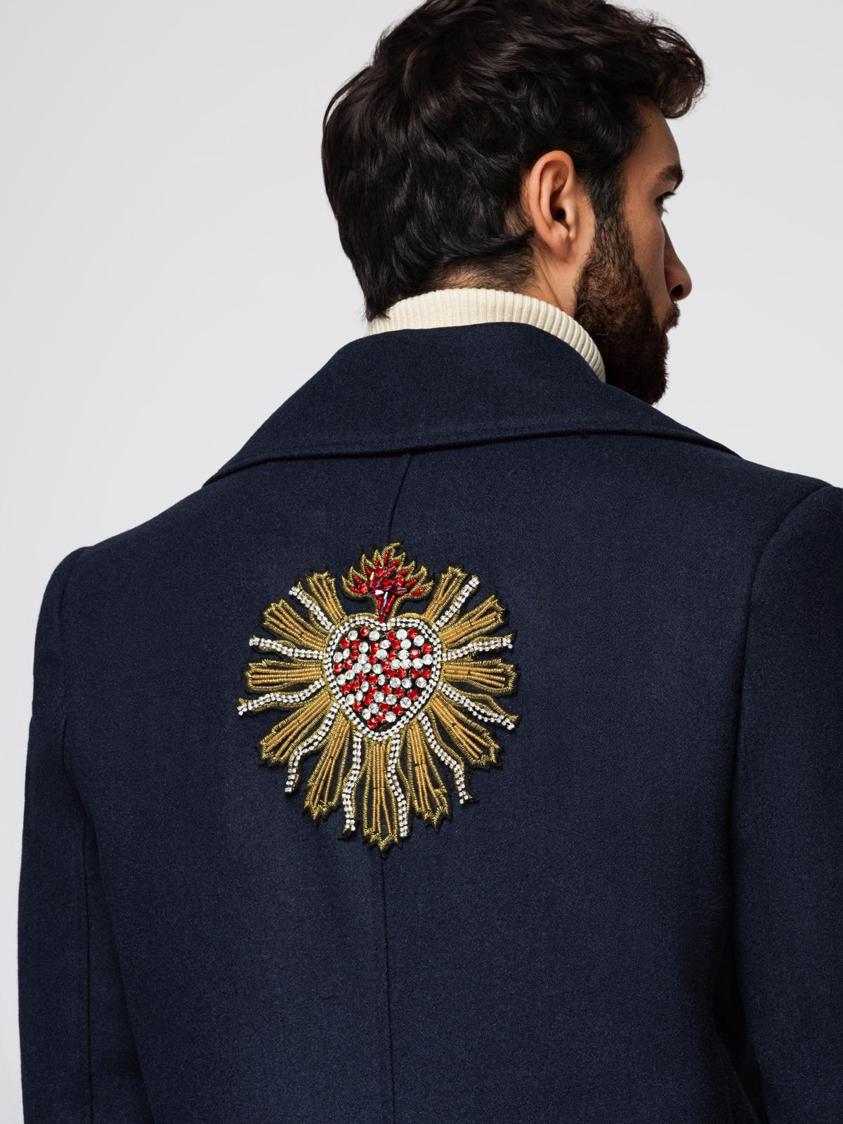 Ombre Men's double-breasted coat with wool and decorative appliqués -
